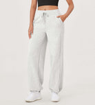 Fleece Lined Mid-Rise Relaxed Pull-On Jogger Pant with Pockets Heather White - ododos