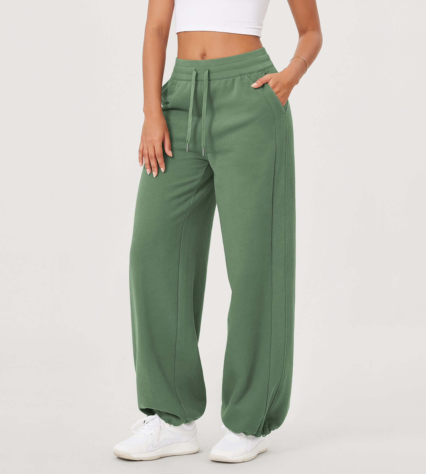 Fleece Lined Mid-Rise Relaxed Pull-On Jogger Pant with Pockets Medium Olive - ododos