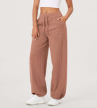 Fleece Lined Mid-Rise Relaxed Pull-On Jogger Pant with Pockets Muted Clay - ododos