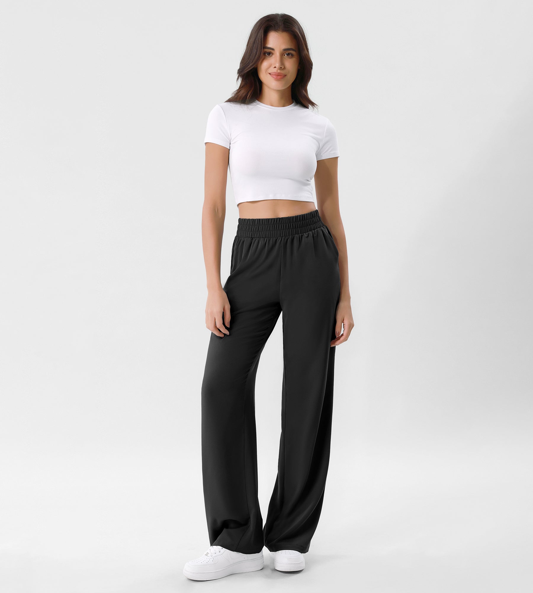 Chiffon Flowy Wide Leg Pants Black - ododos