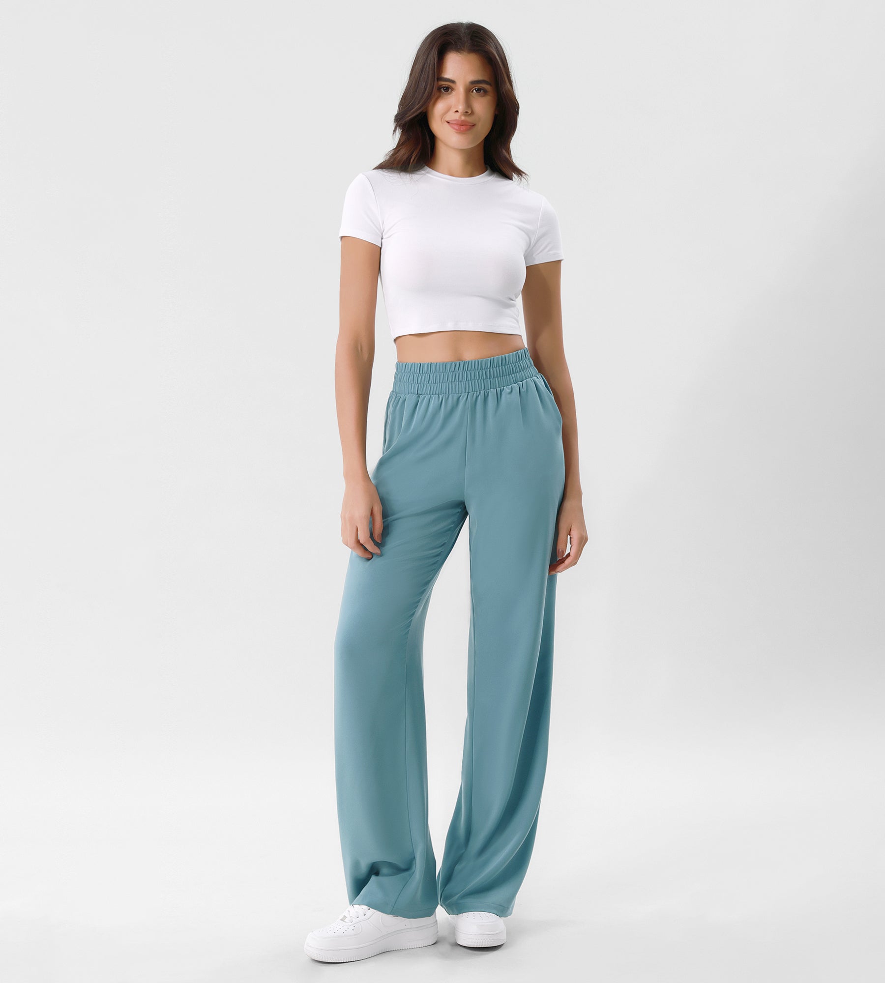 Chiffon Flowy Wide Leg Pants Brittany Blue - ododos