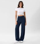 Chiffon Flowy Wide Leg Pants Dark Blue - ododos