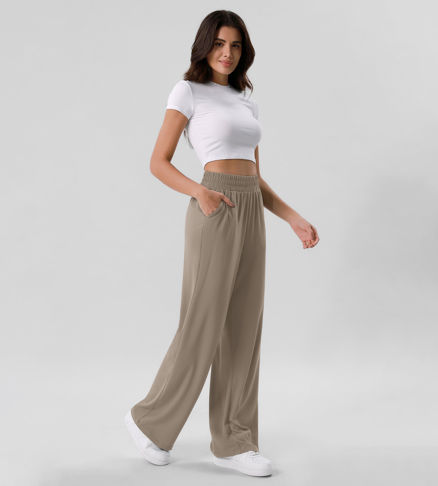 Chiffon Flowy Wide Leg Pants Dune - ododos