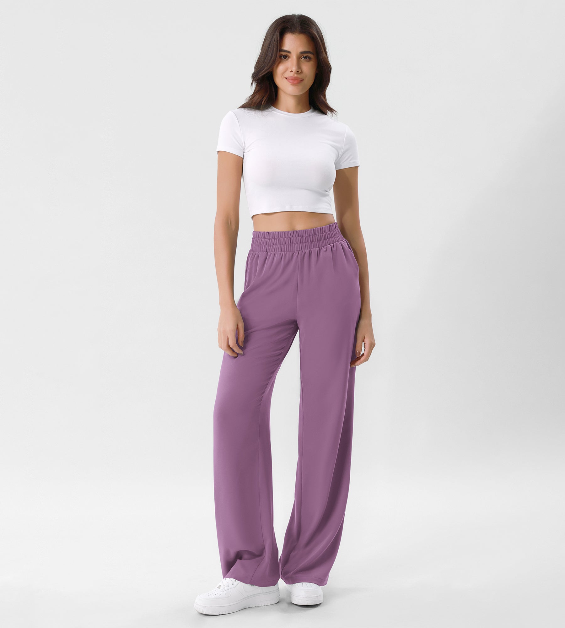 Chiffon Flowy Wide Leg Pants Purple - ododos