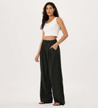 Wide Leg Crinkle Comfy High Waist Lounge Pants with Pockets - ododos