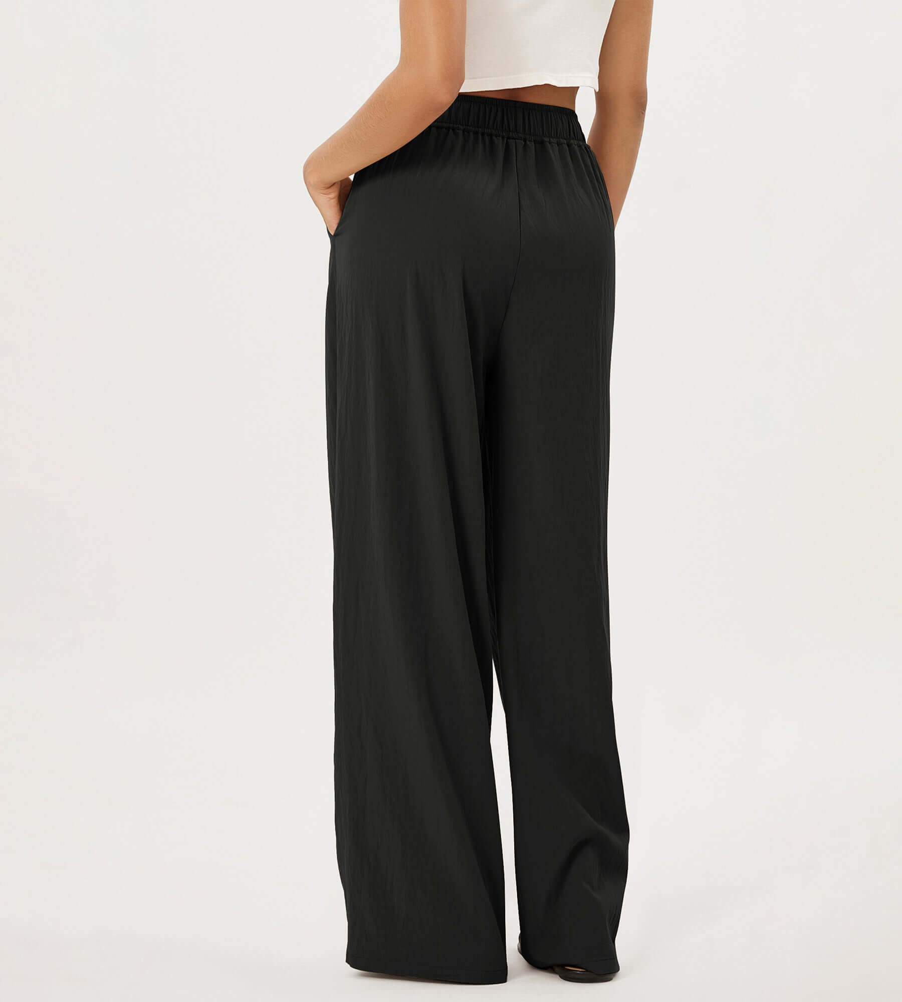 Wide Leg Crinkle Comfy High Waist Lounge Pants with Pockets - ododos