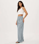 Wide Leg Crinkle Comfy High Waist Lounge Pants with Pockets - ododos