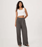 Wide Leg Crinkle Comfy High Waist Lounge Pants with Pockets - ododos