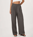 Wide Leg Crinkle Comfy High Waist Lounge Pants with Pockets Charcoal - ododos