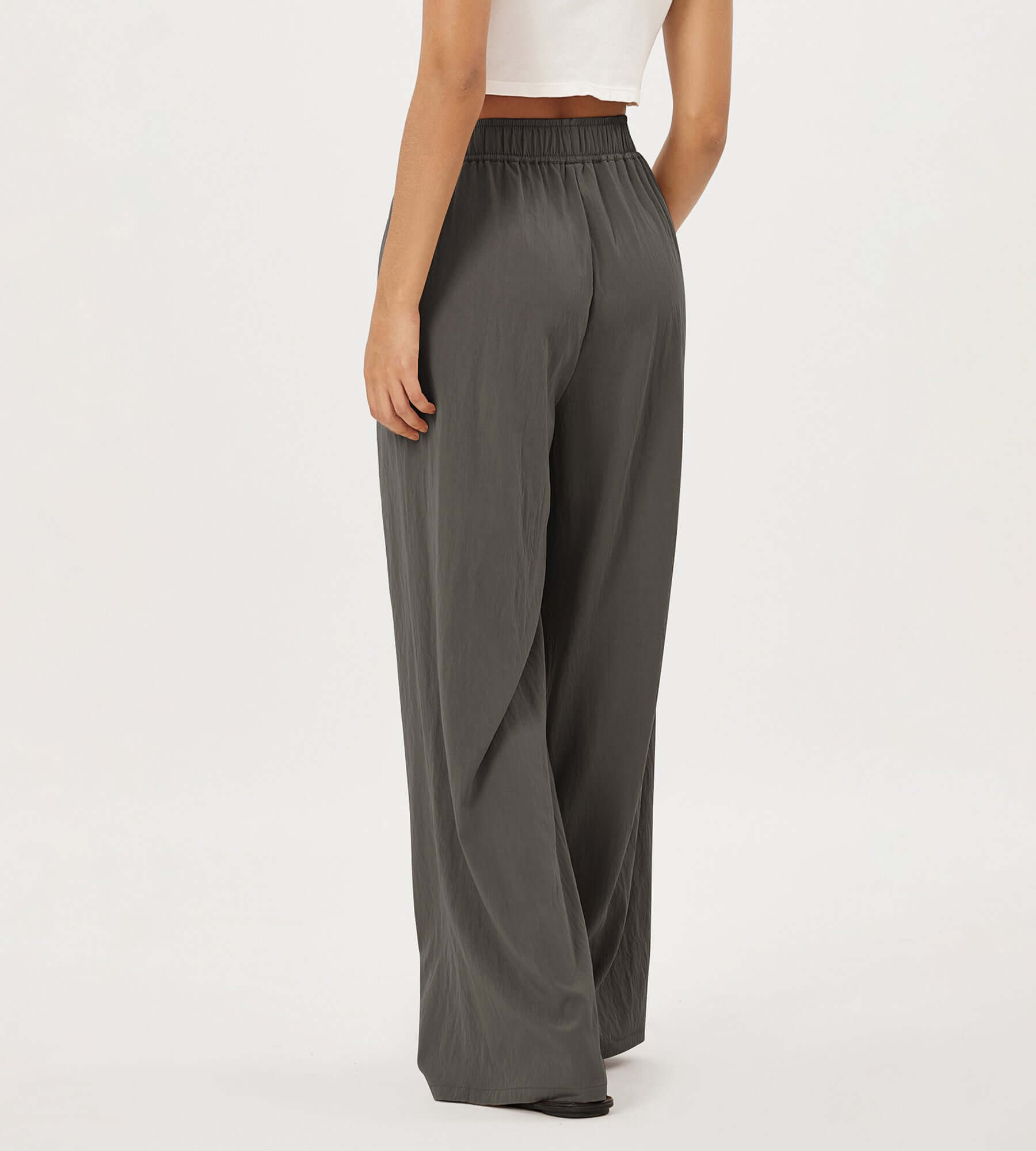 Wide Leg Crinkle Comfy High Waist Lounge Pants with Pockets - ododos