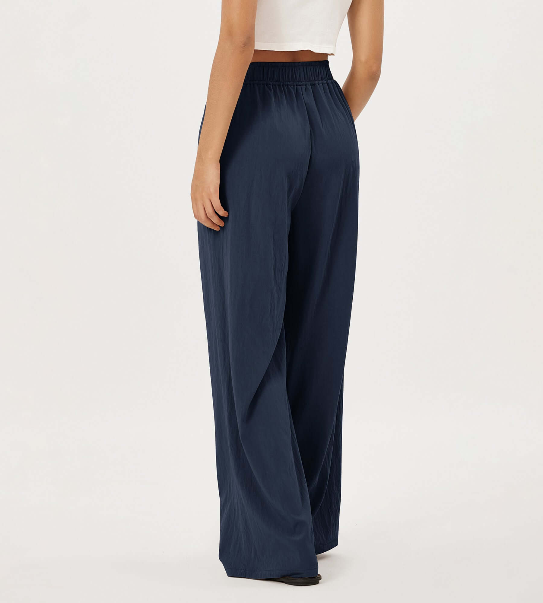 Wide Leg Crinkle Comfy High Waist Lounge Pants with Pockets - ododos