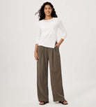 Wide Leg Crinkle Comfy High Waist Lounge Pants with Pockets - ododos