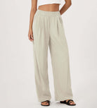 Wide Leg Crinkle Comfy High Waist Lounge Pants with Pockets Vaporous Gray - ododos