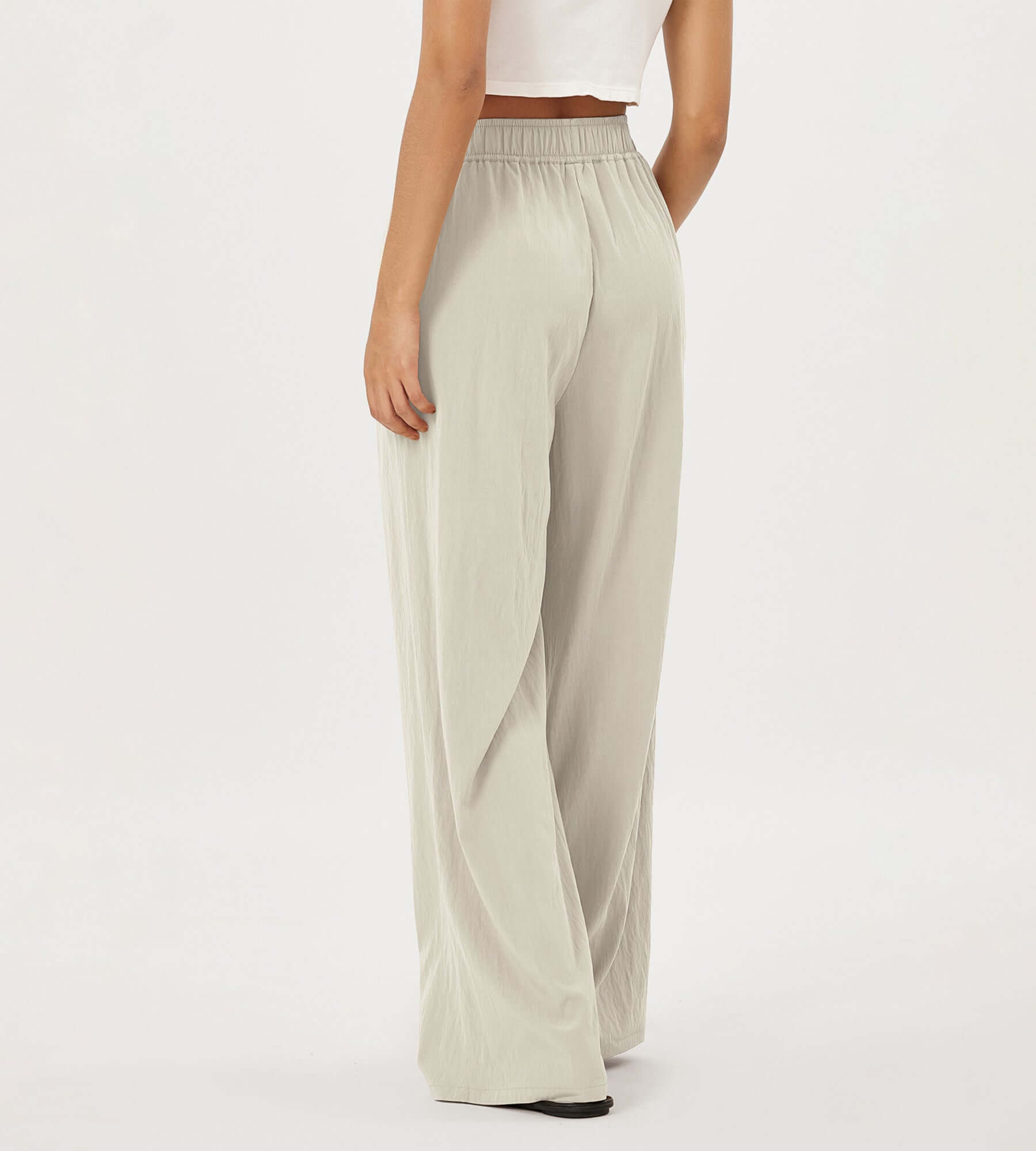 Wide Leg Crinkle Comfy High Waist Lounge Pants with Pockets - ododos