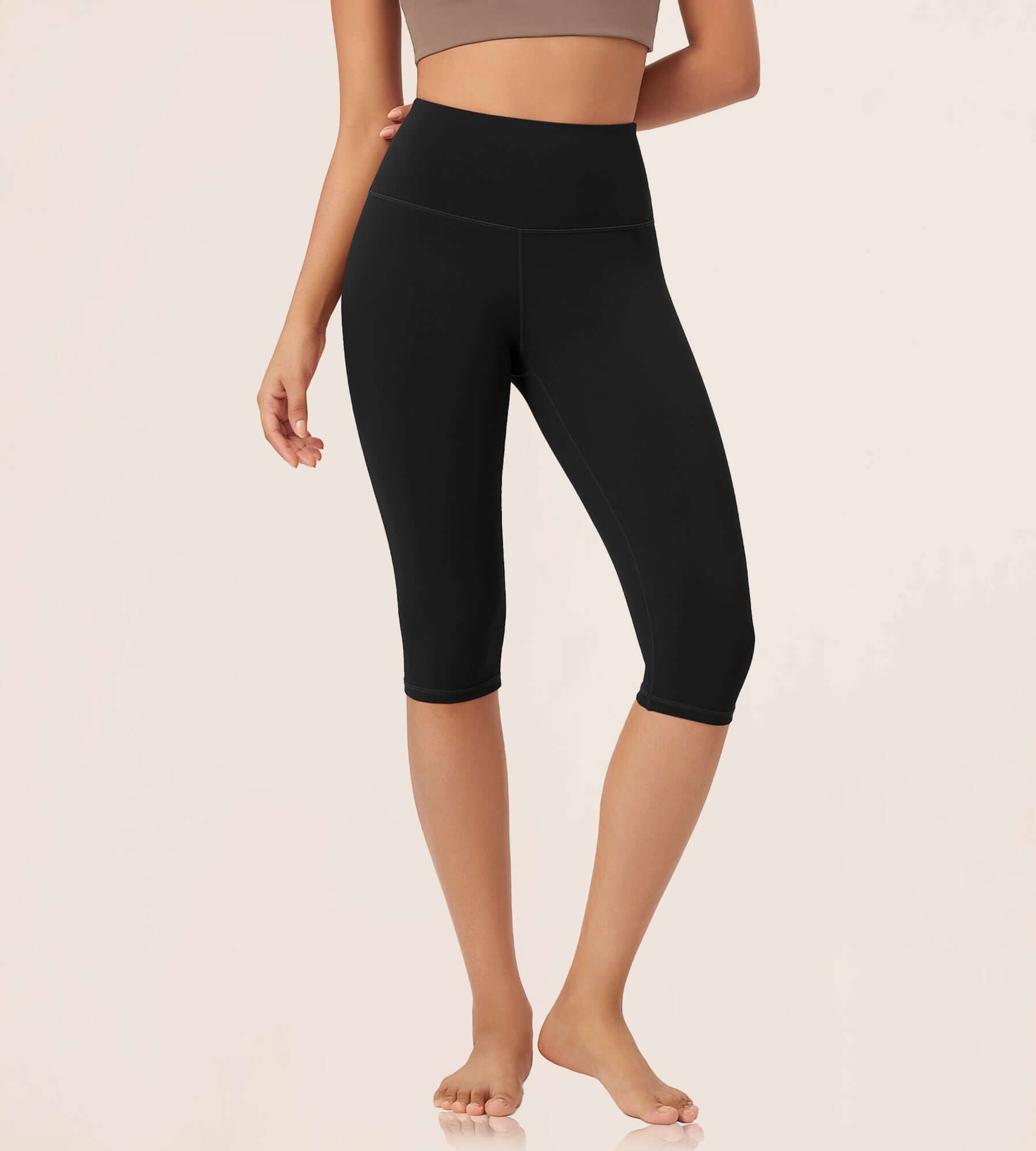 ODLEX 14 High Waist Knee Length Workout Athletic Running Capris Leggings Black - ododos