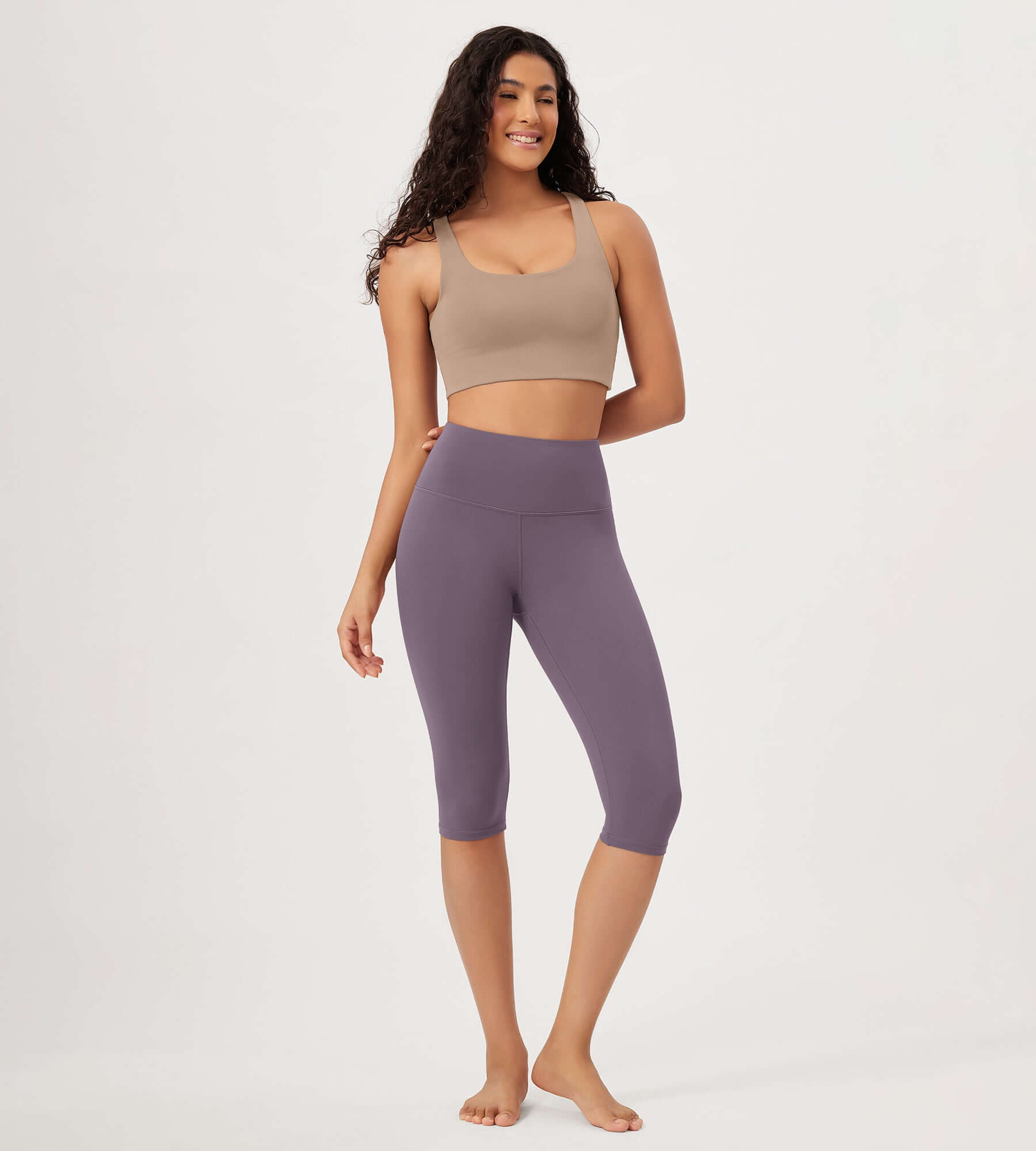 ODLEX 2-Pack 14 High Waist Knee Length Workout Athletic Running Capris Leggings - ododos