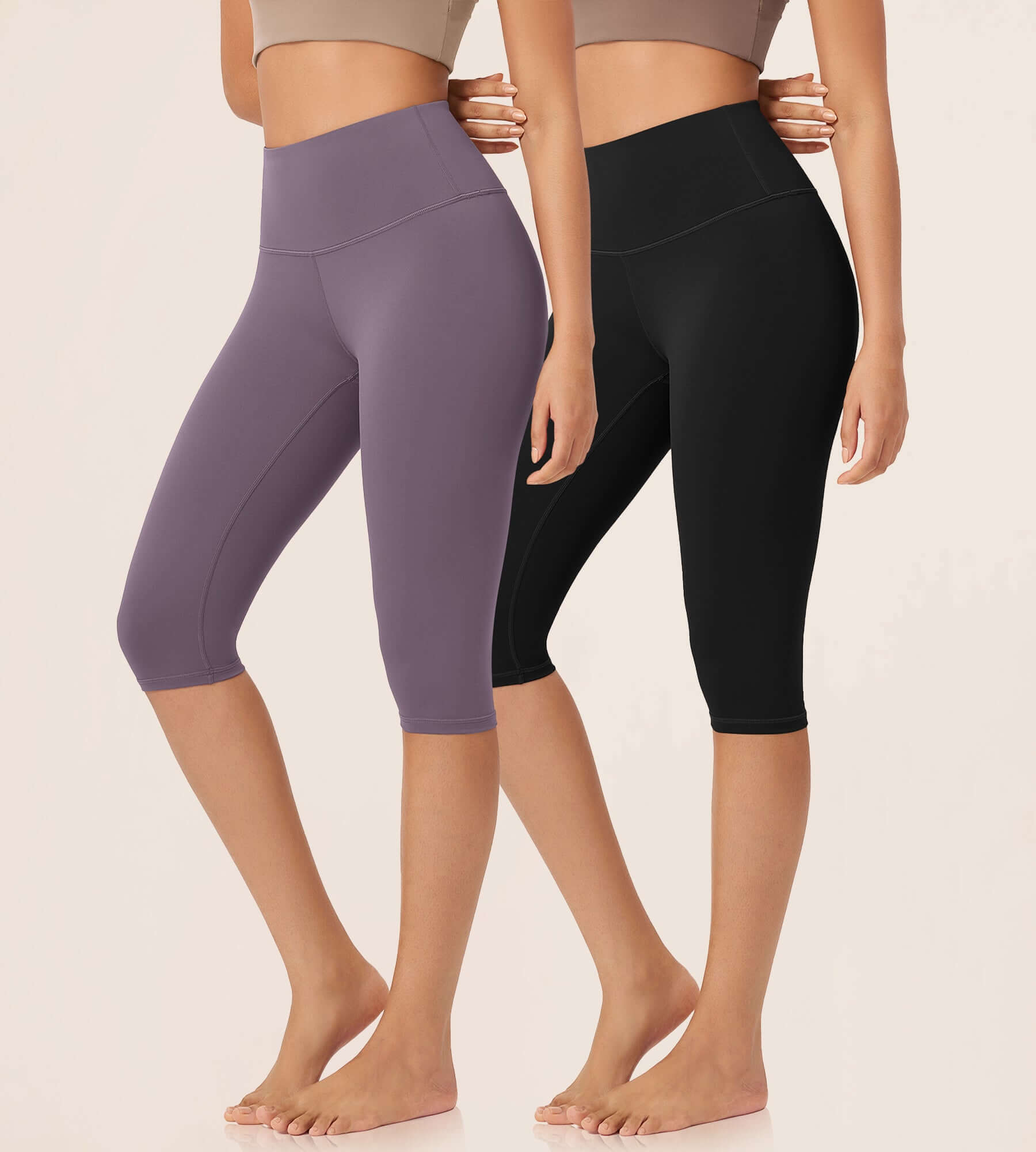 ODLEX 2-Pack 14 High Waist Knee Length Workout Athletic Running Capris Leggings - ododos