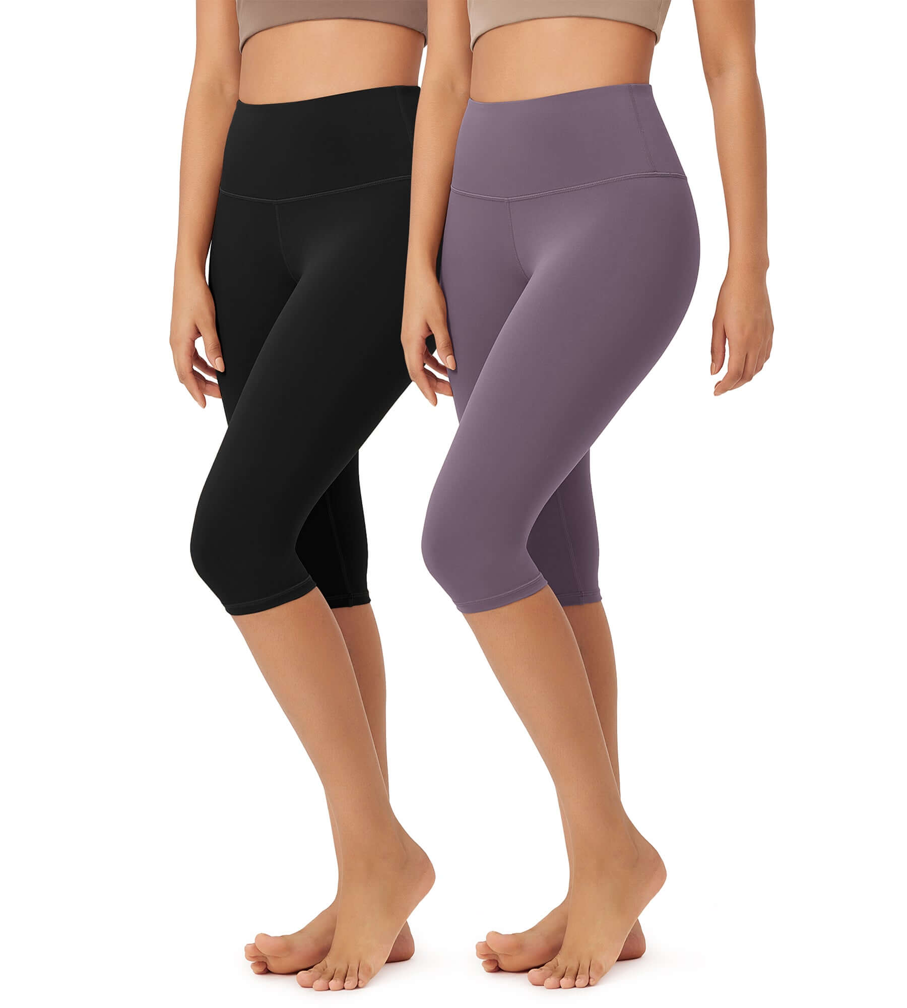 ODLEX 2-Pack 14 High Waist Knee Length Workout Athletic Running Capris Leggings - ododos
