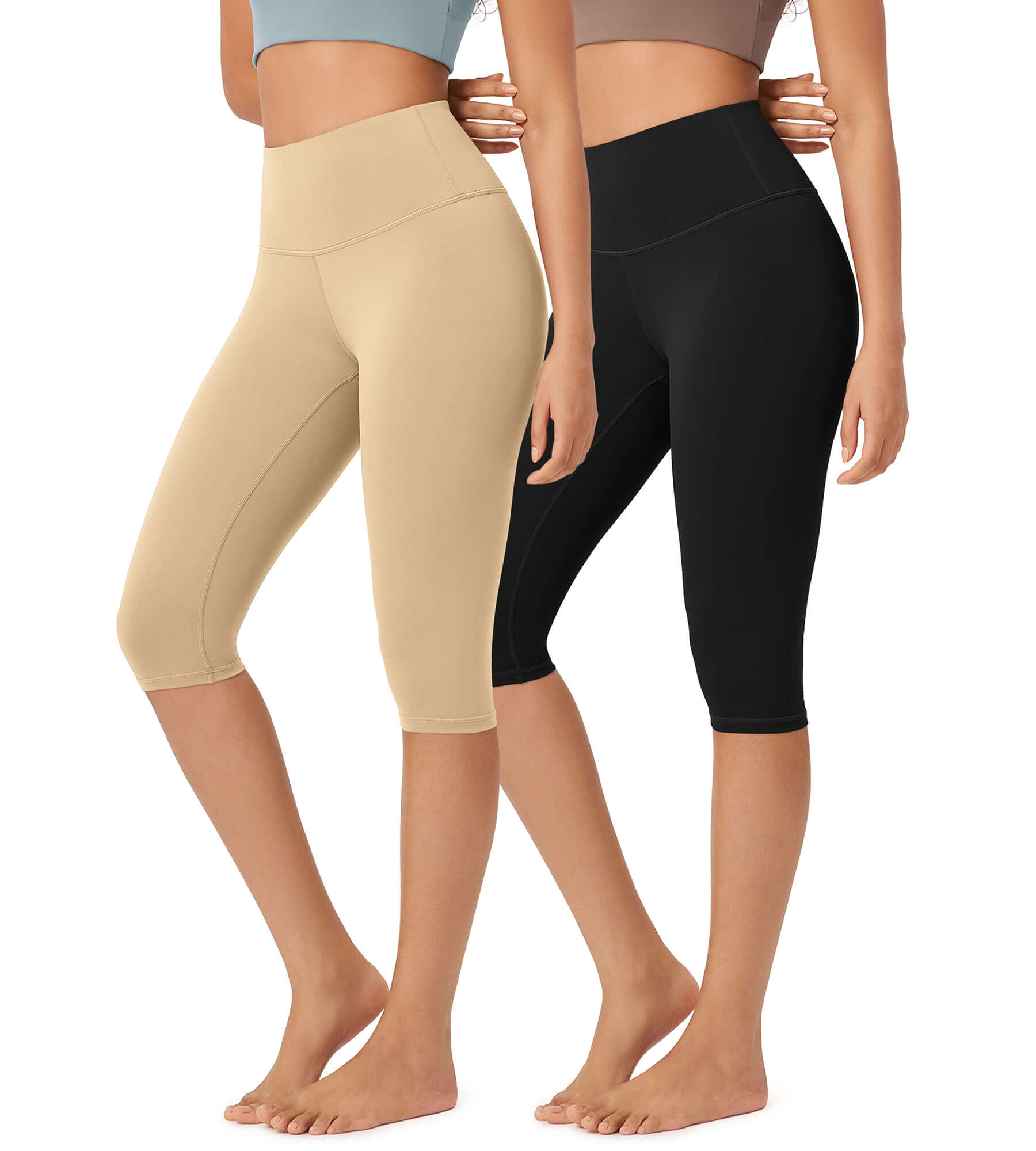 ODLEX 2-Pack 14 High Waist Knee Length Workout Athletic Running Capris Leggings - ododos