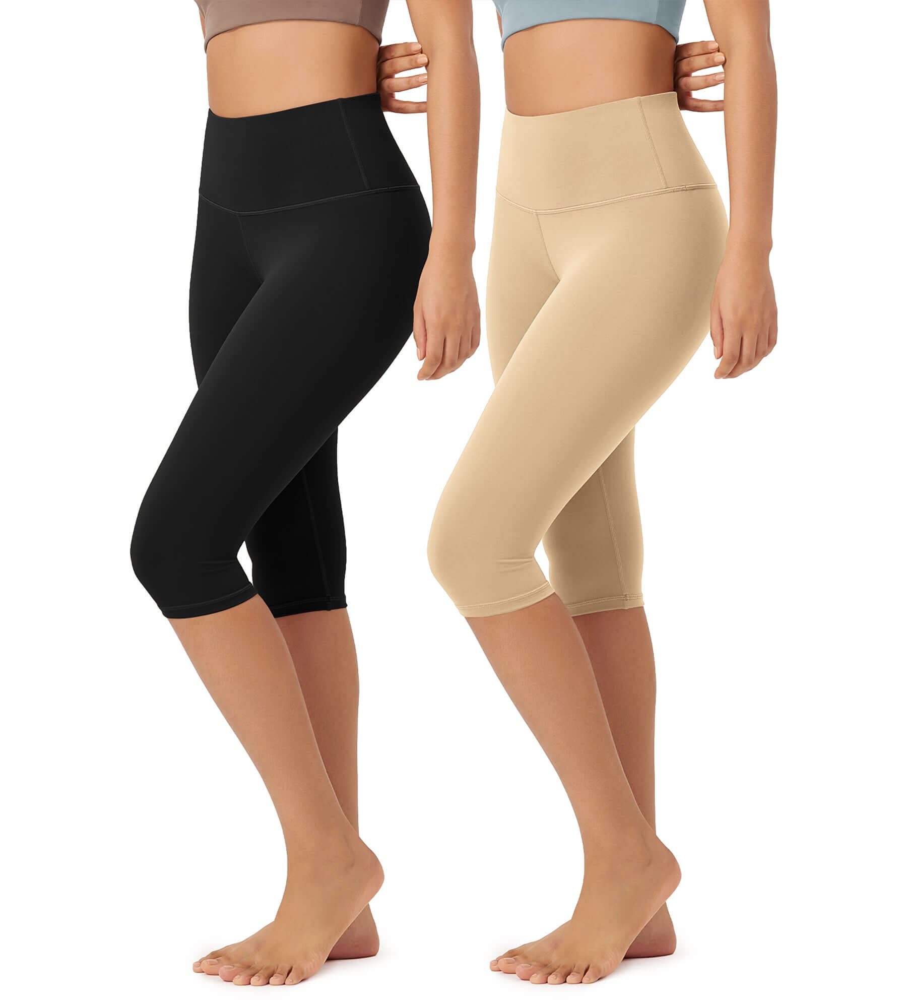 ODLEX 2-Pack 14 High Waist Knee Length Workout Athletic Running Capris Leggings - ododos