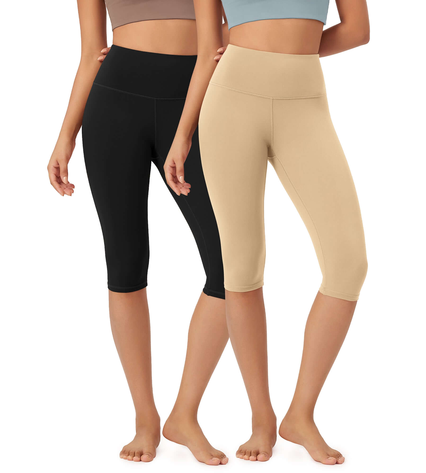 ODLEX 2-Pack 14 High Waist Knee Length Workout Athletic Running Capris Leggings - ododos