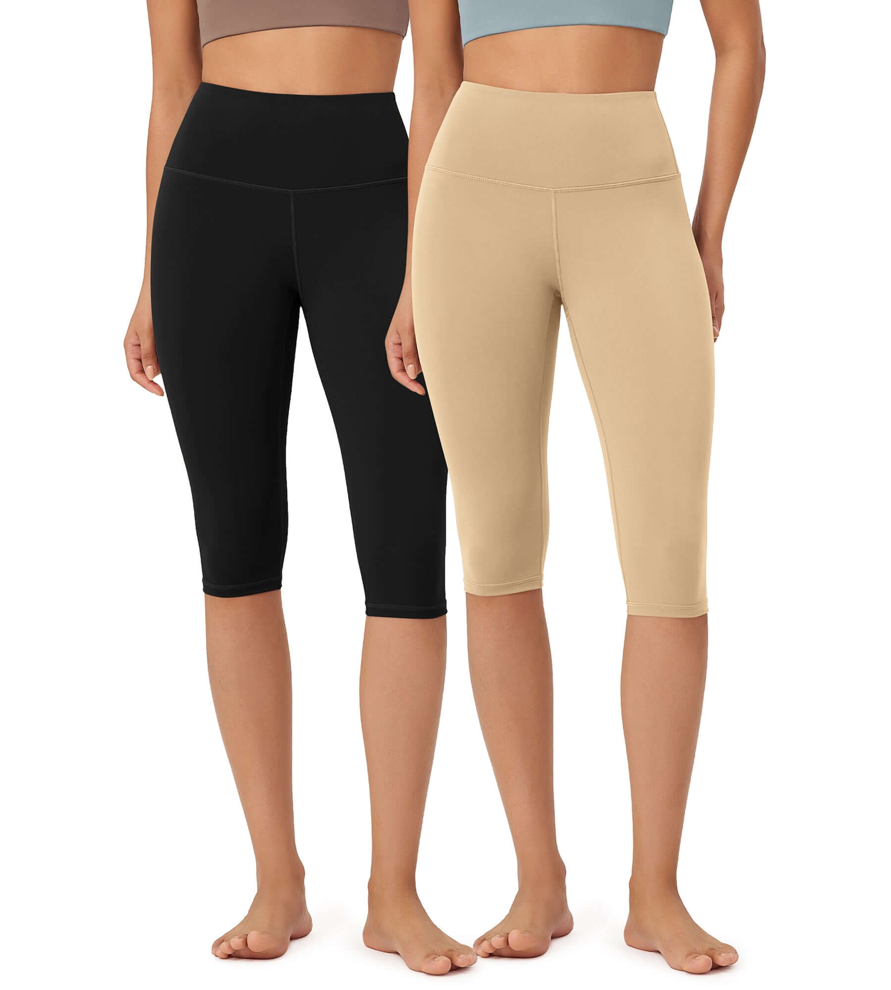 ODLEX 2-Pack 14 High Waist Knee Length Workout Athletic Running Capris Leggings - ododos