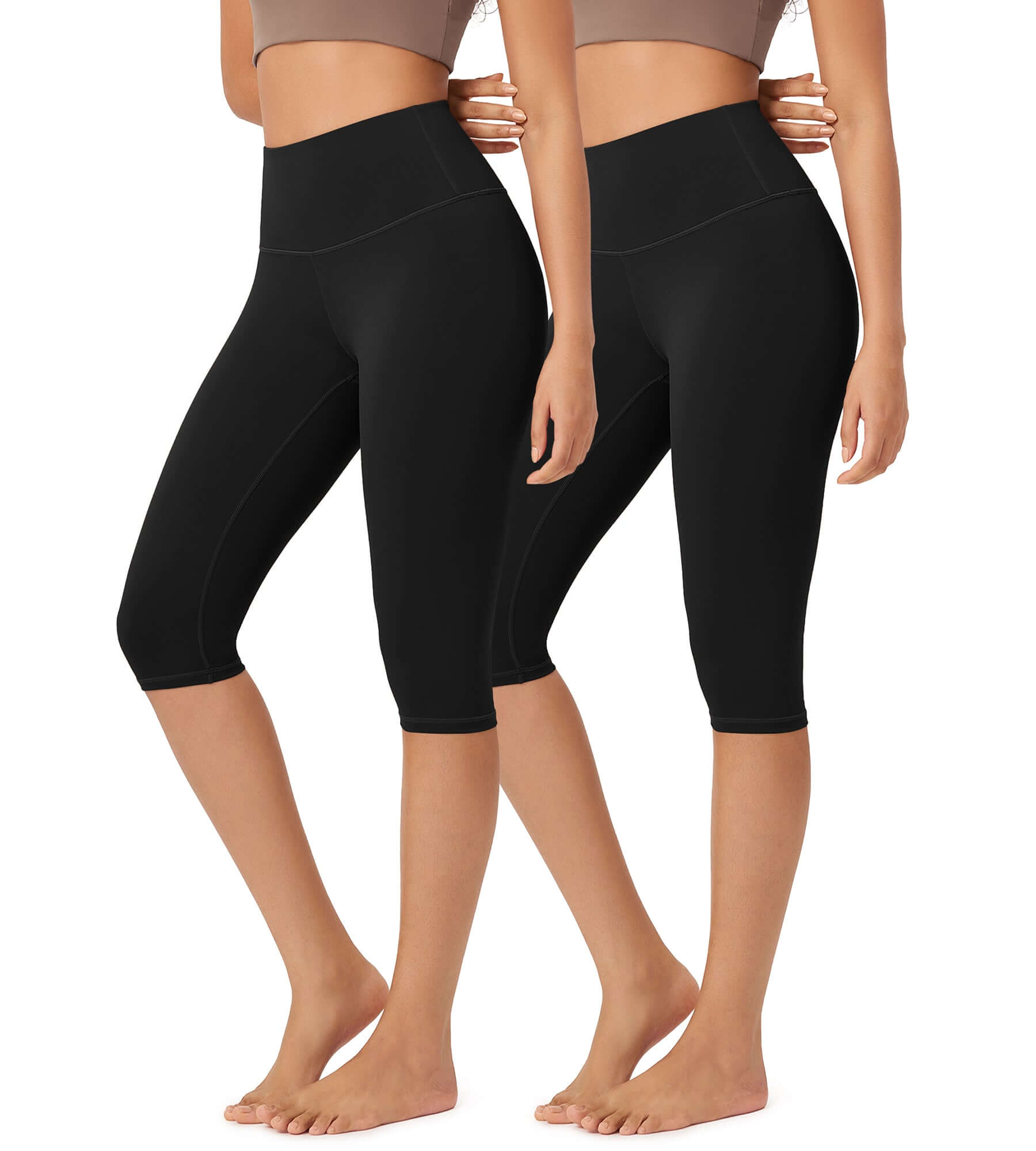 ODLEX 2-Pack 14 High Waist Knee Length Workout Athletic Running Capris Leggings - ododos