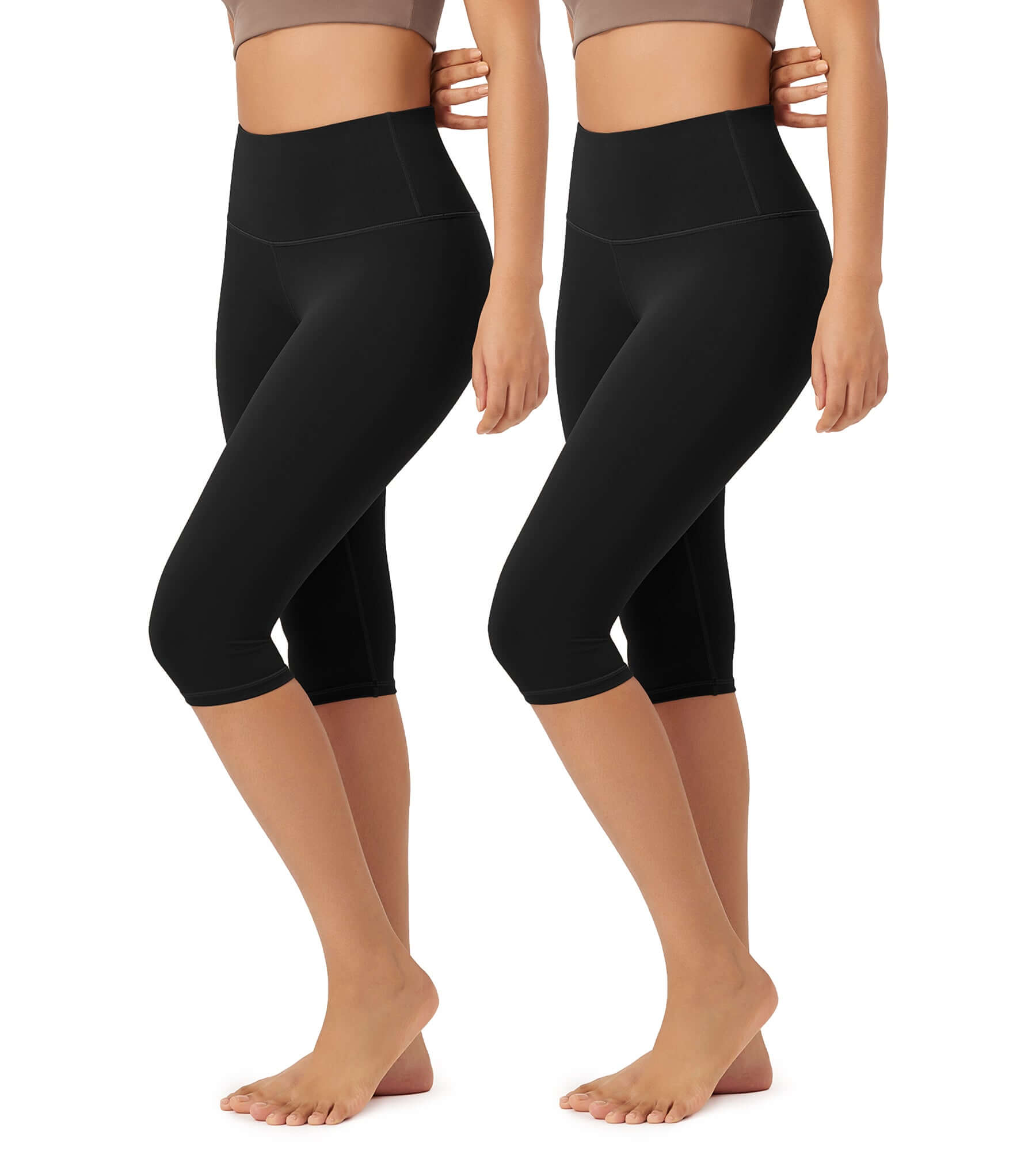 ODLEX 2-Pack 14 High Waist Knee Length Workout Athletic Running Capris Leggings - ododos