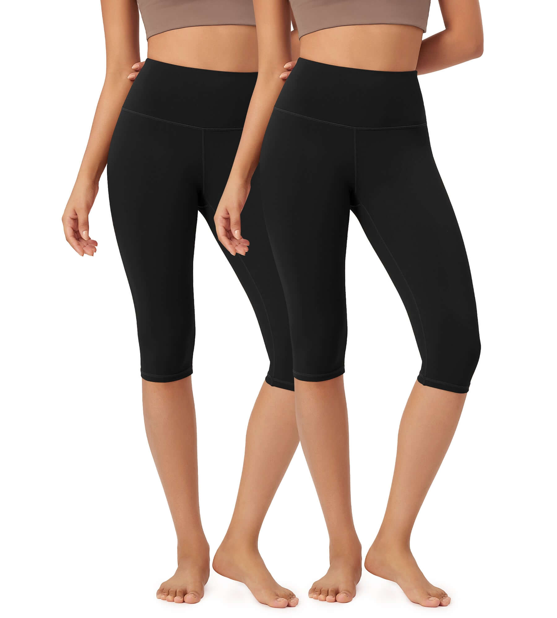ODLEX 2-Pack 14 High Waist Knee Length Workout Athletic Running Capris Leggings Black+Black - ododos