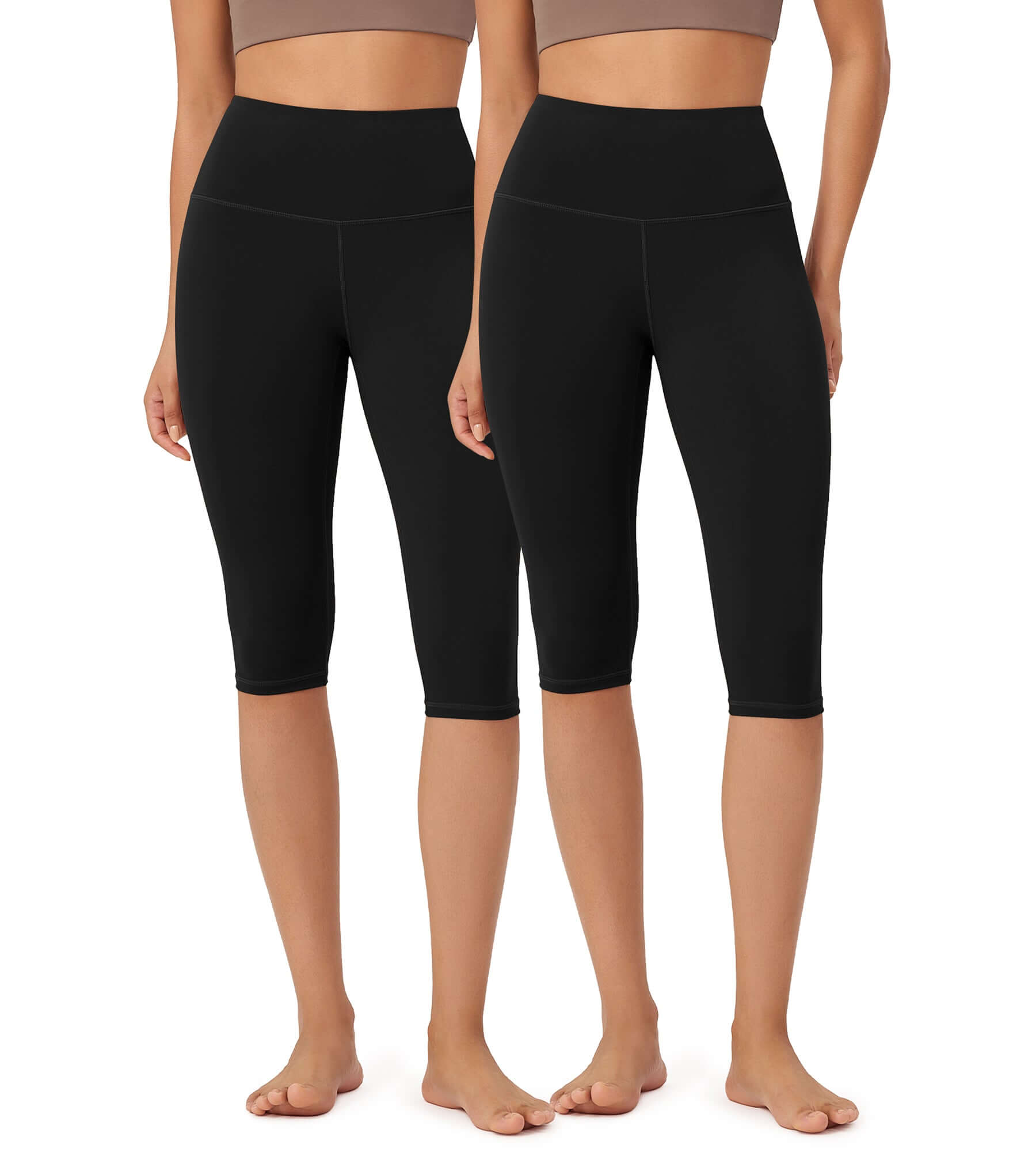 ODLEX 2-Pack 14 High Waist Knee Length Workout Athletic Running Capris Leggings - ododos