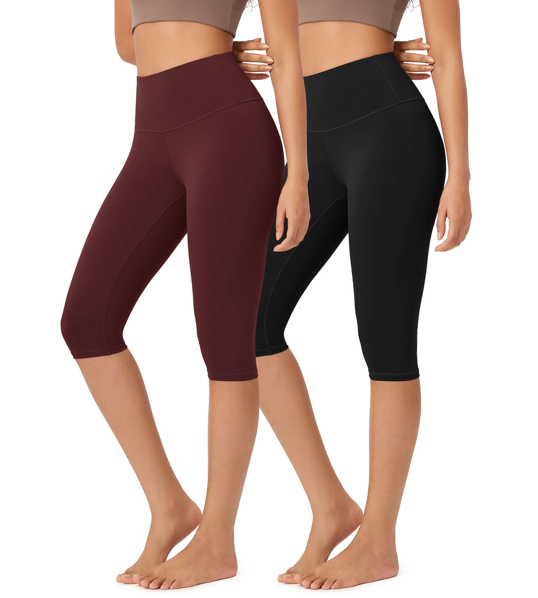 ODLEX 2-Pack 14 High Waist Knee Length Workout Athletic Running Capris Leggings - ododos
