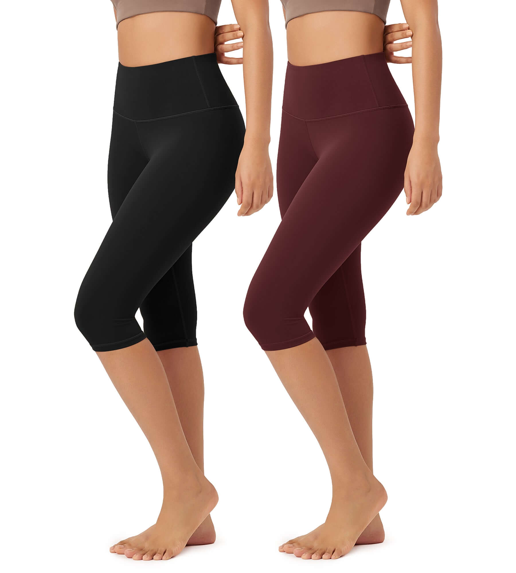 ODLEX 2-Pack 14 High Waist Knee Length Workout Athletic Running Capris Leggings - ododos