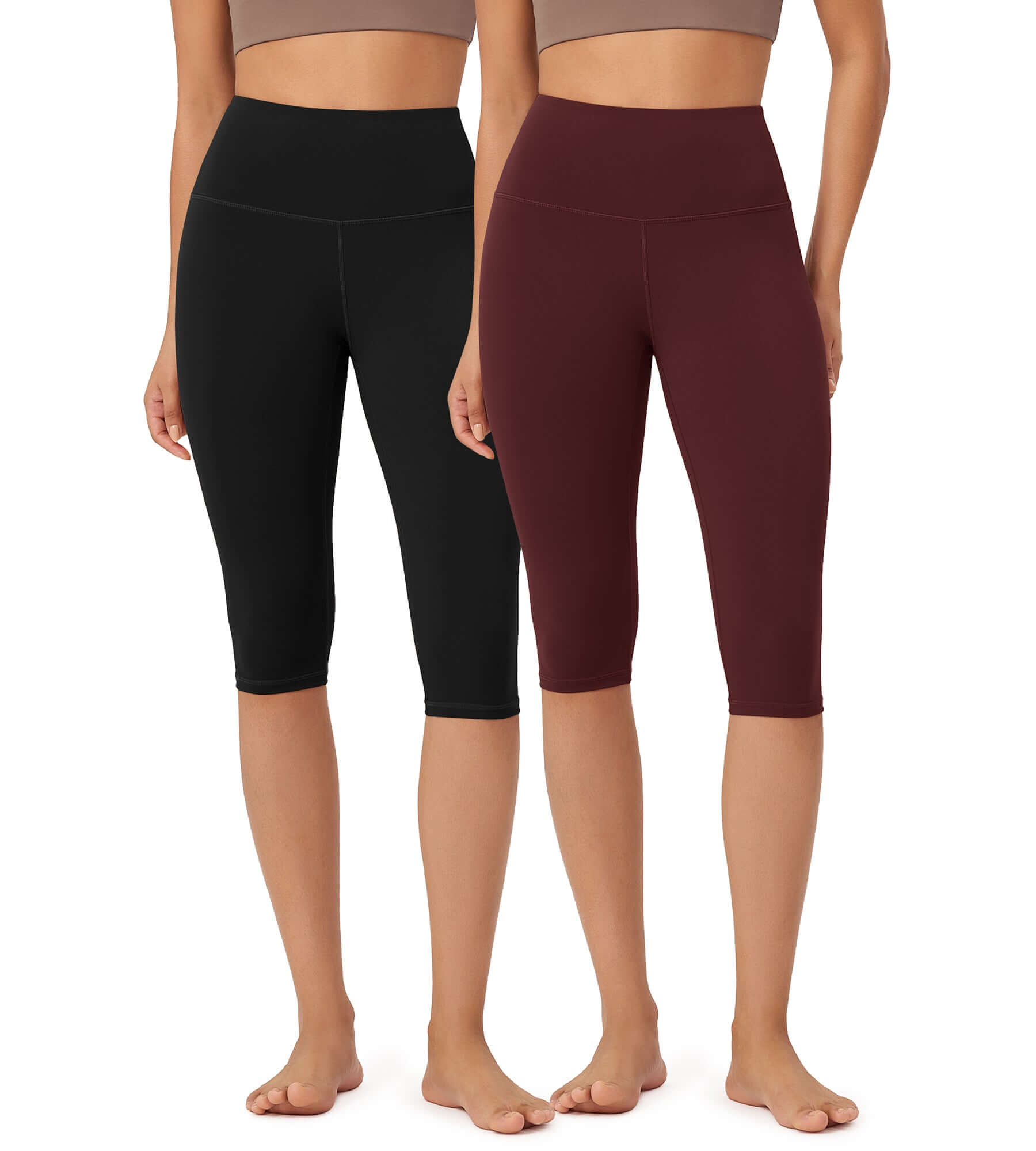 ODLEX 2-Pack 14 High Waist Knee Length Workout Athletic Running Capris Leggings - ododos