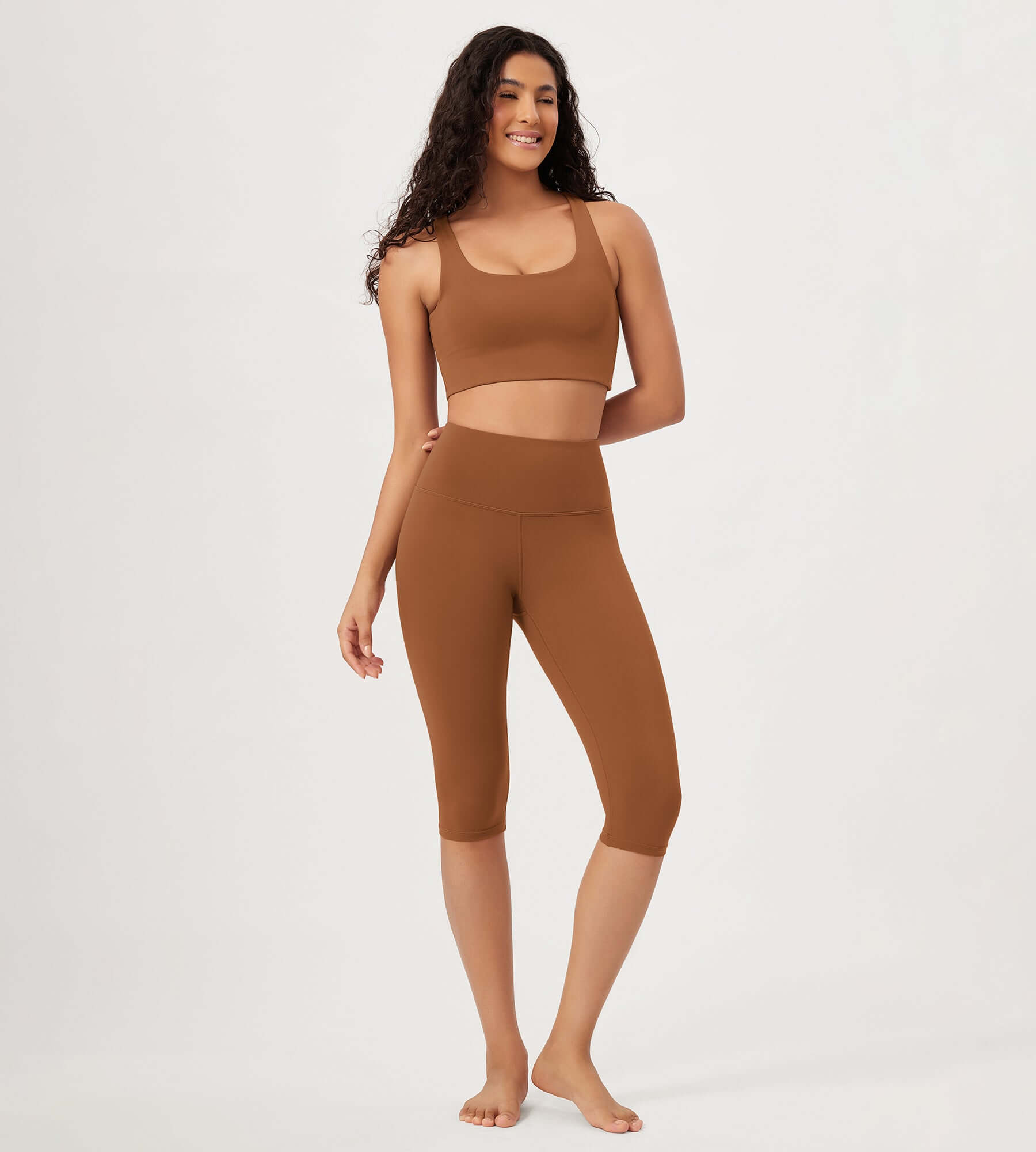 ODLEX 2-Pack 14 High Waist Knee Length Workout Athletic Running Capris Leggings - ododos