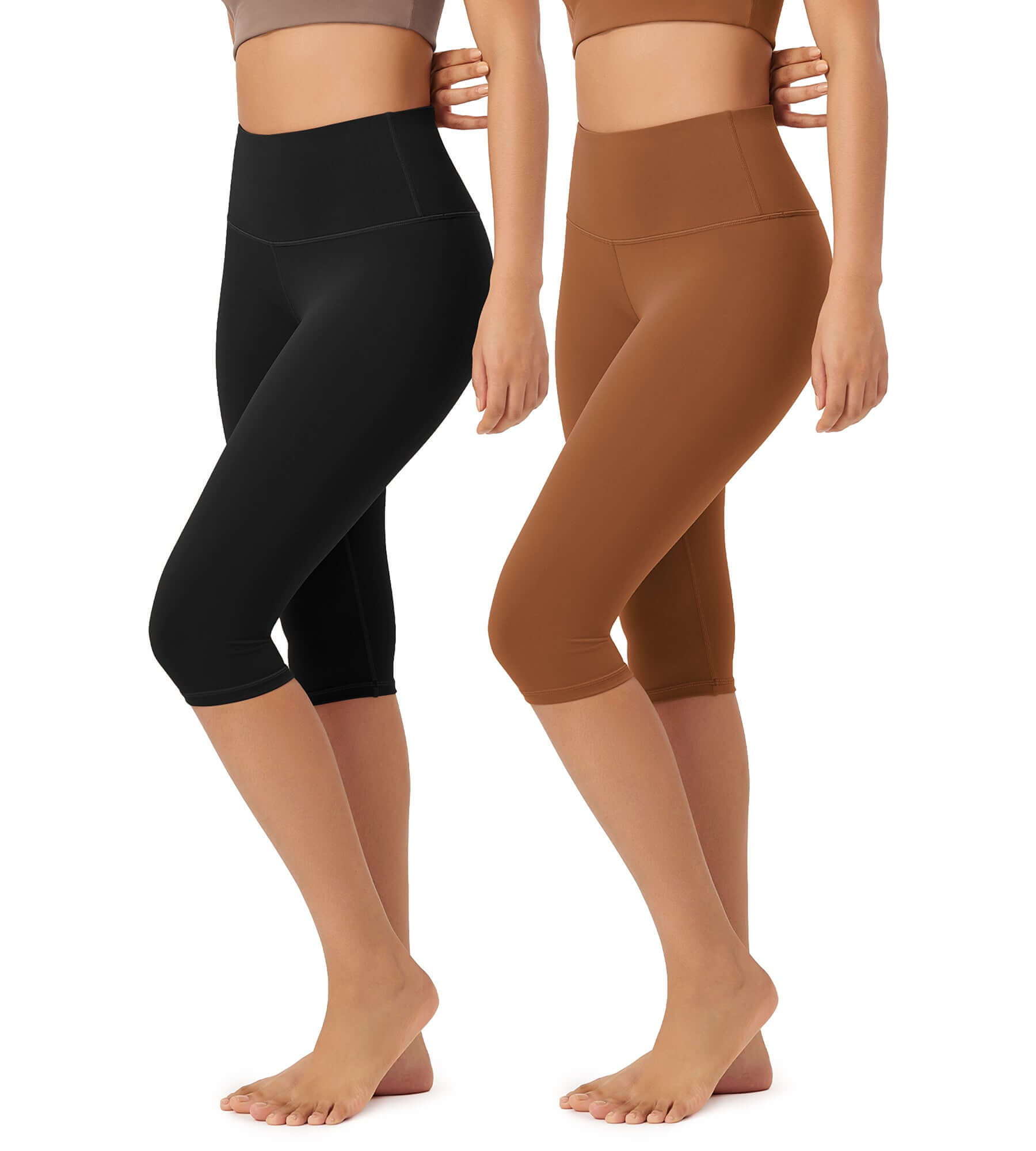 ODLEX 2-Pack 14 High Waist Knee Length Workout Athletic Running Capris Leggings - ododos