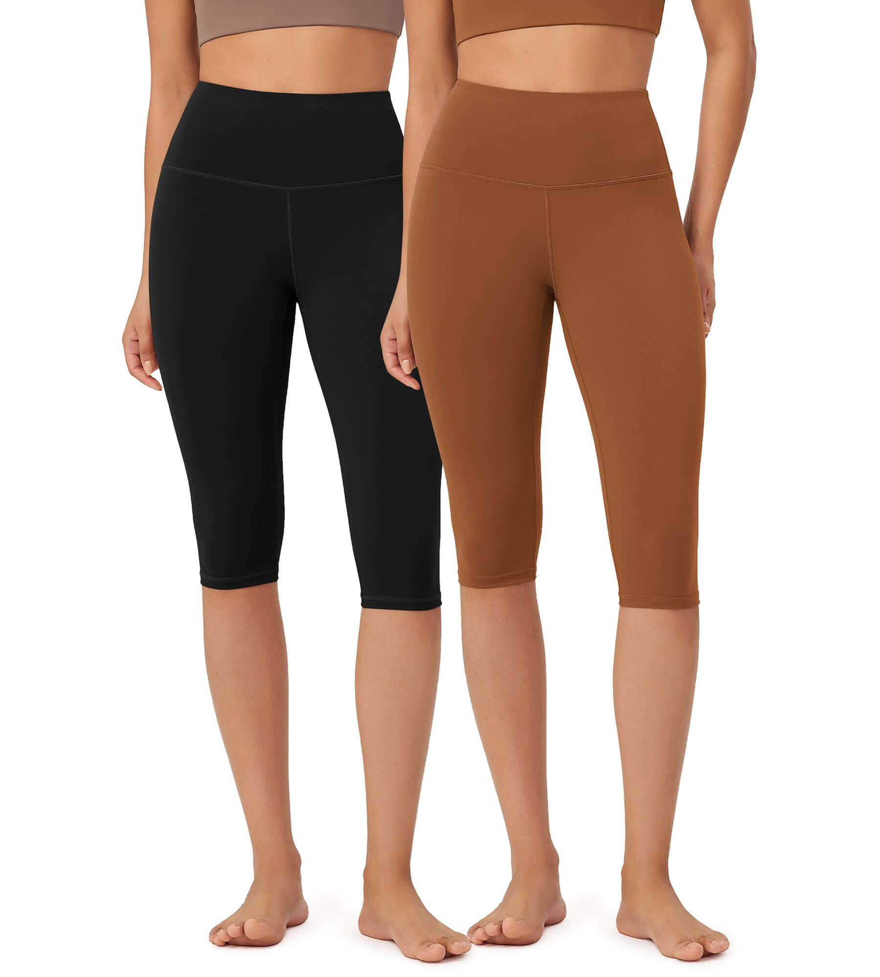 ODLEX 2-Pack 14 High Waist Knee Length Workout Athletic Running Capris Leggings - ododos