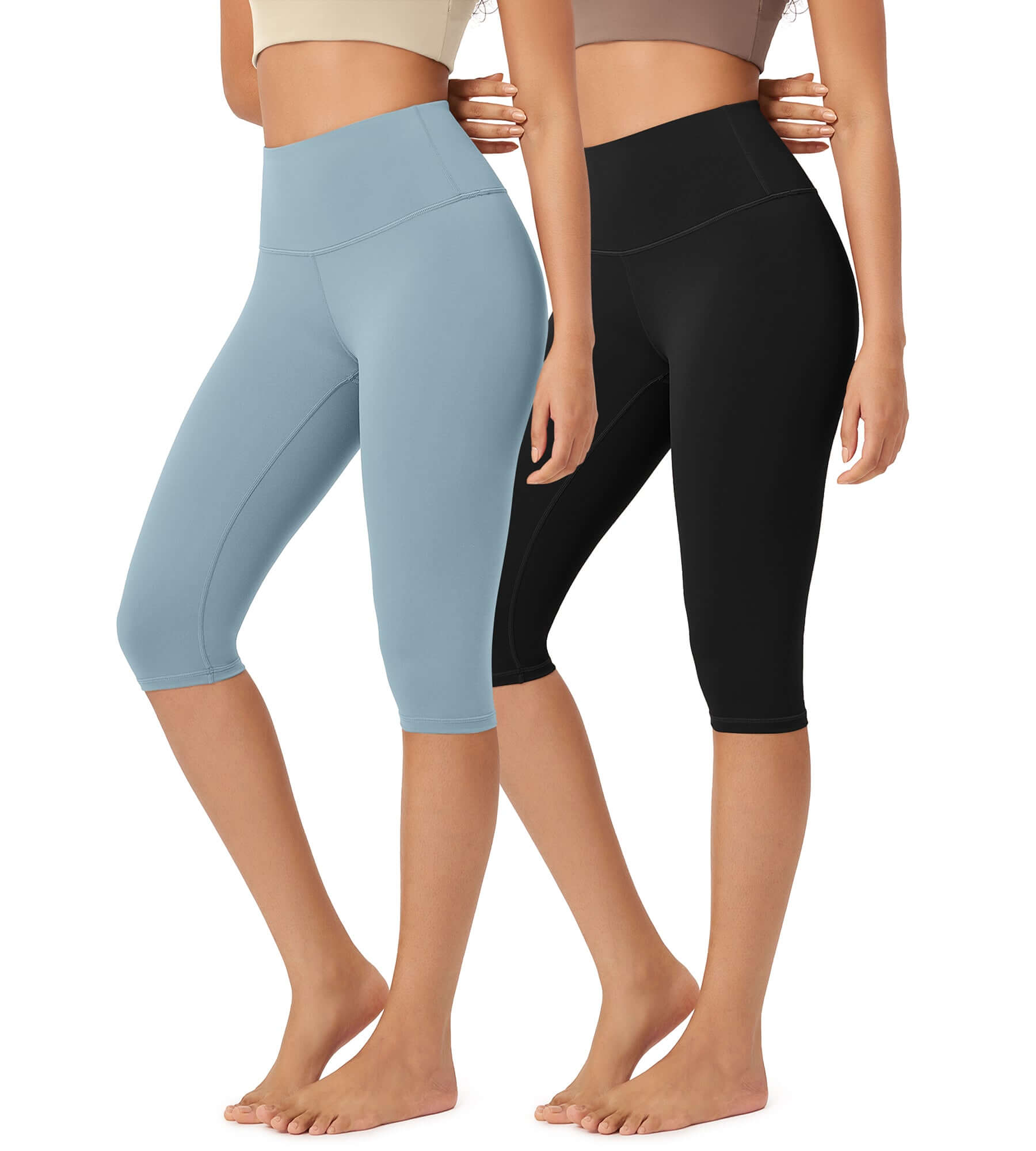 ODLEX 2-Pack 14 High Waist Knee Length Workout Athletic Running Capris Leggings - ododos