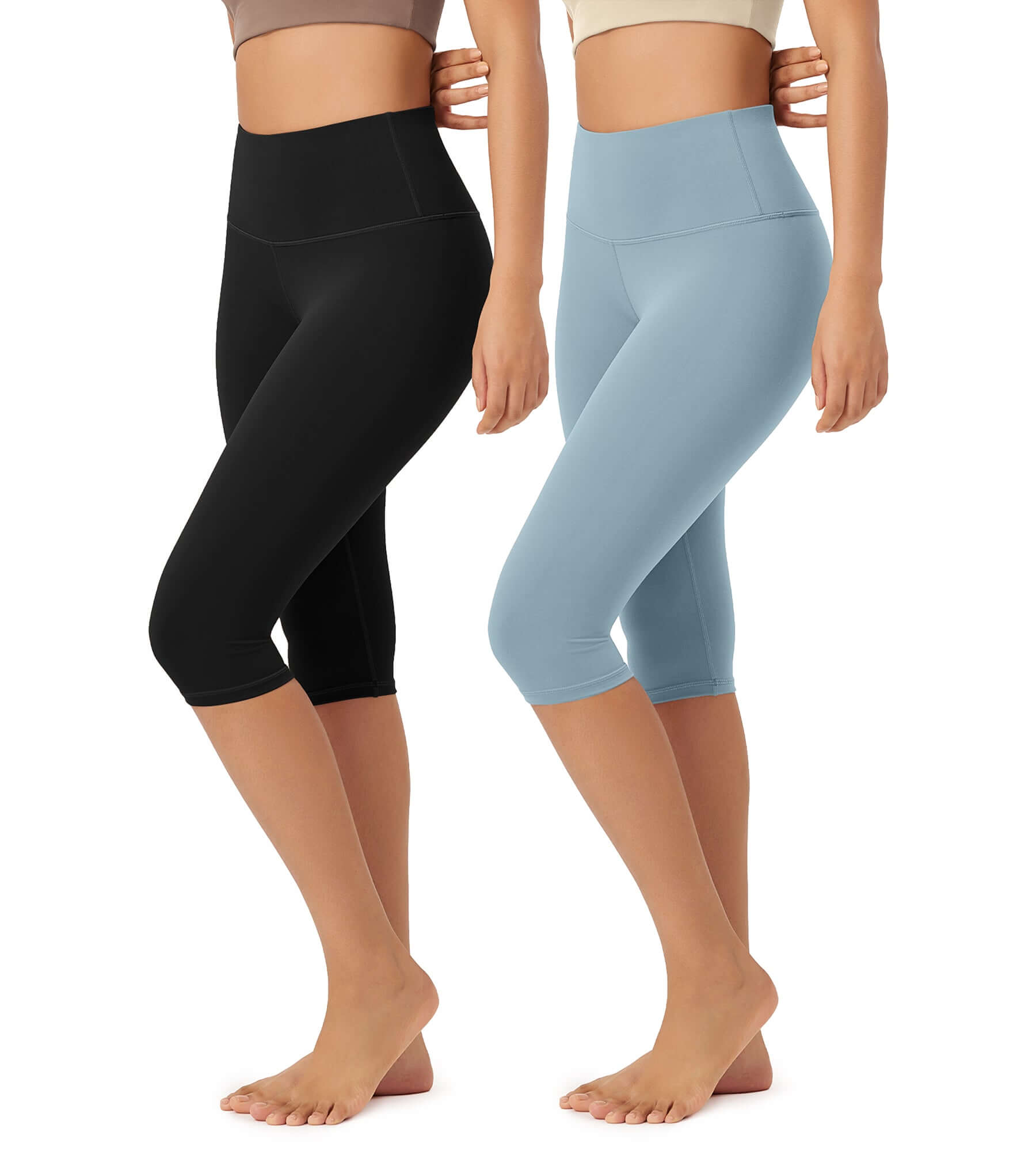 ODLEX 2-Pack 14 High Waist Knee Length Workout Athletic Running Capris Leggings - ododos