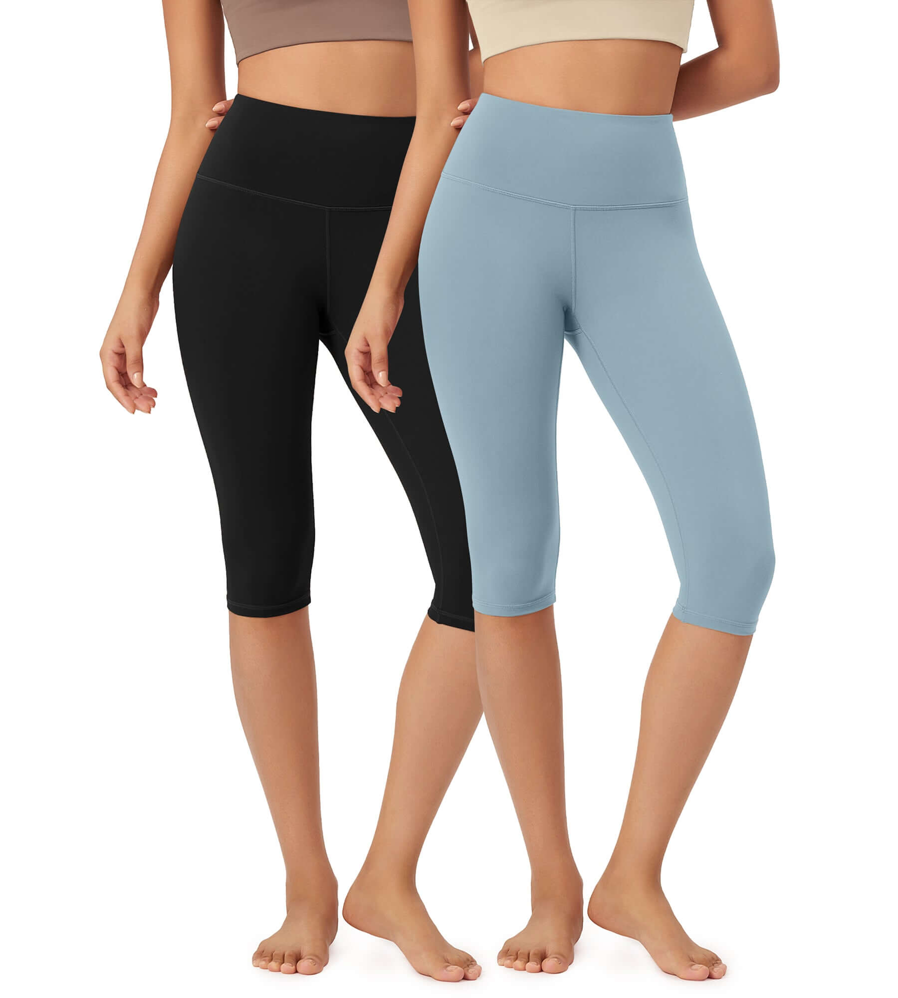 ODLEX 2-Pack 14 High Waist Knee Length Workout Athletic Running Capris Leggings - ododos