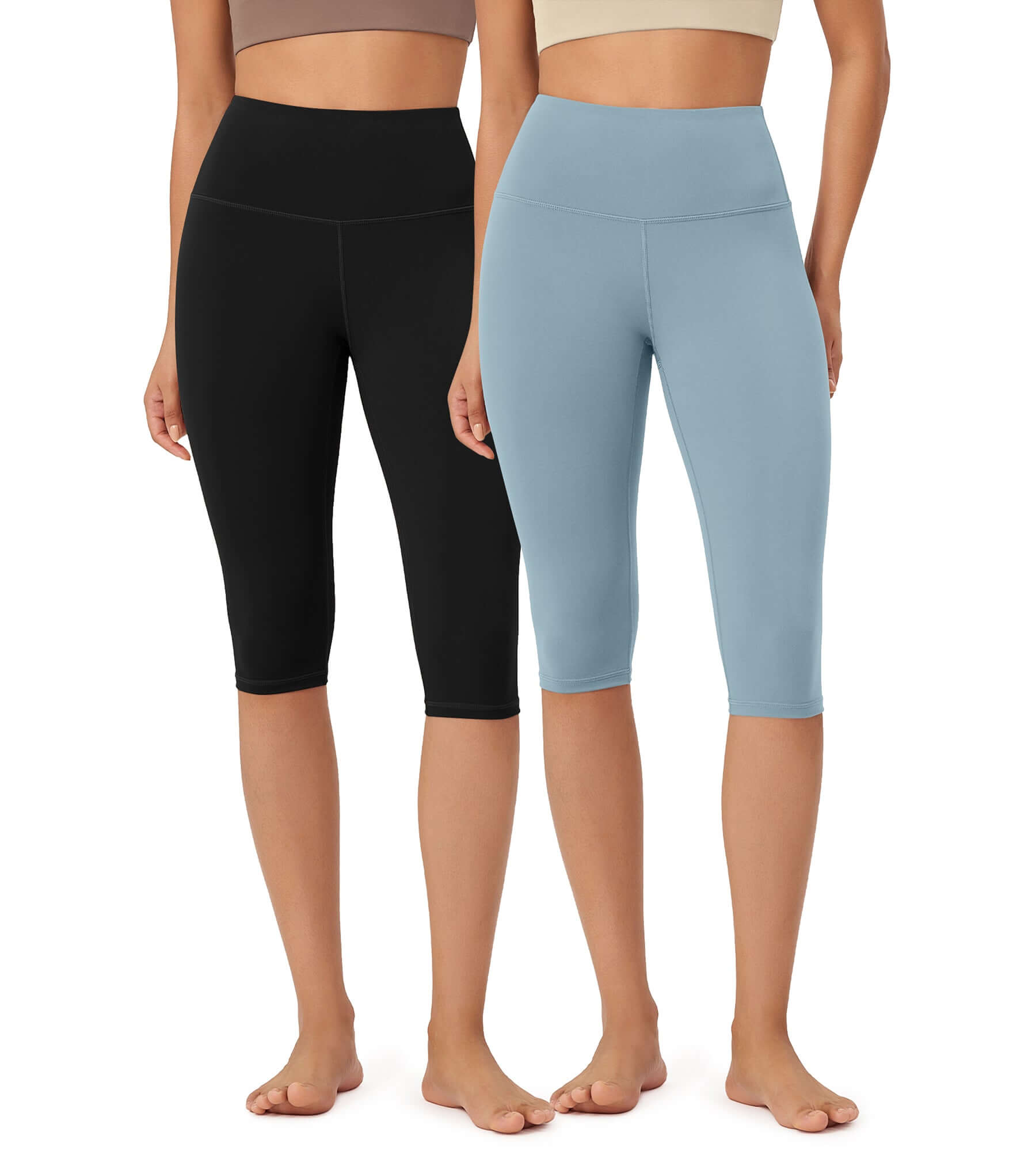 ODLEX 2-Pack 14 High Waist Knee Length Workout Athletic Running Capris Leggings - ododos