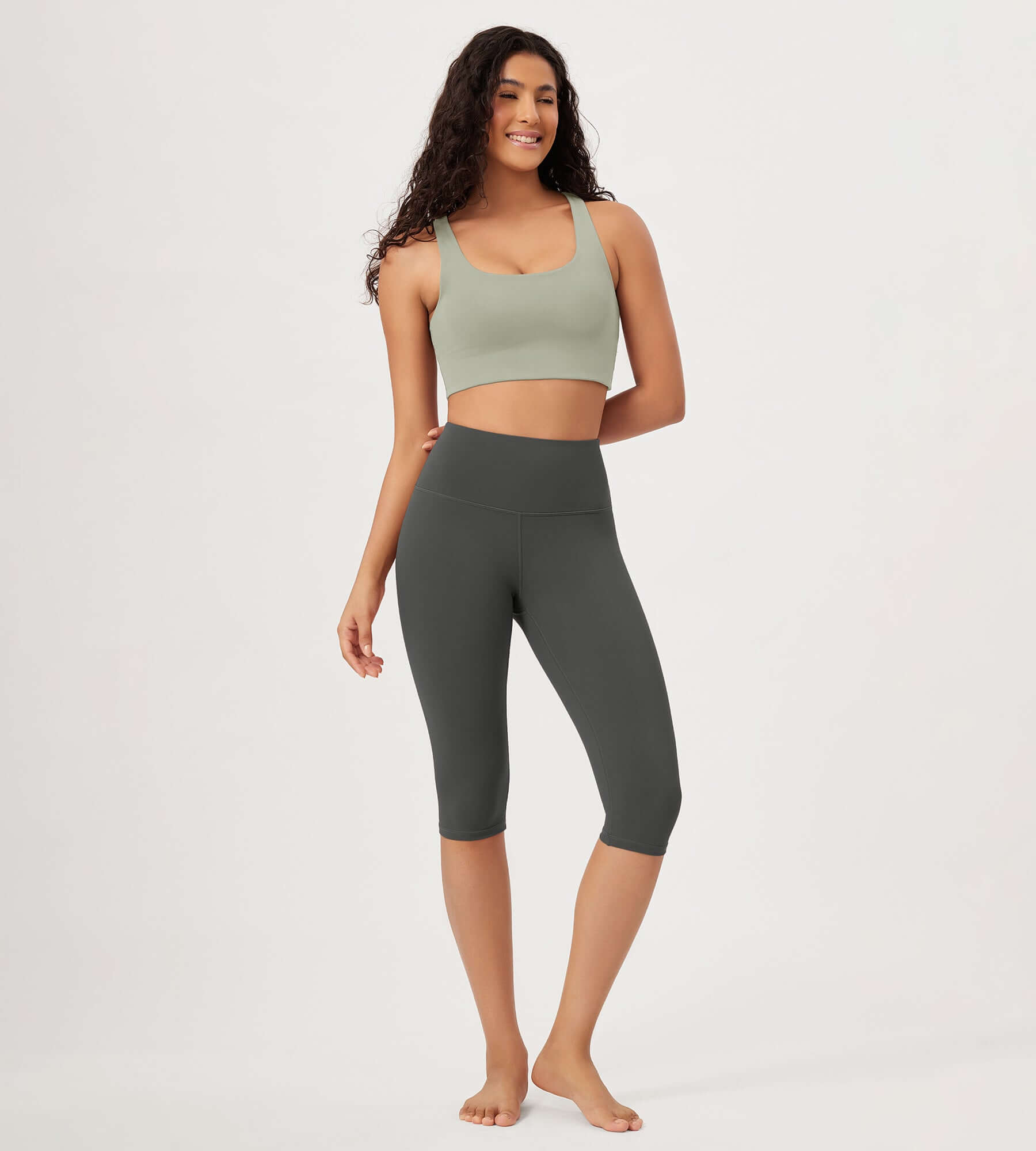 ODLEX 2-Pack 14 High Waist Knee Length Workout Athletic Running Capris Leggings - ododos