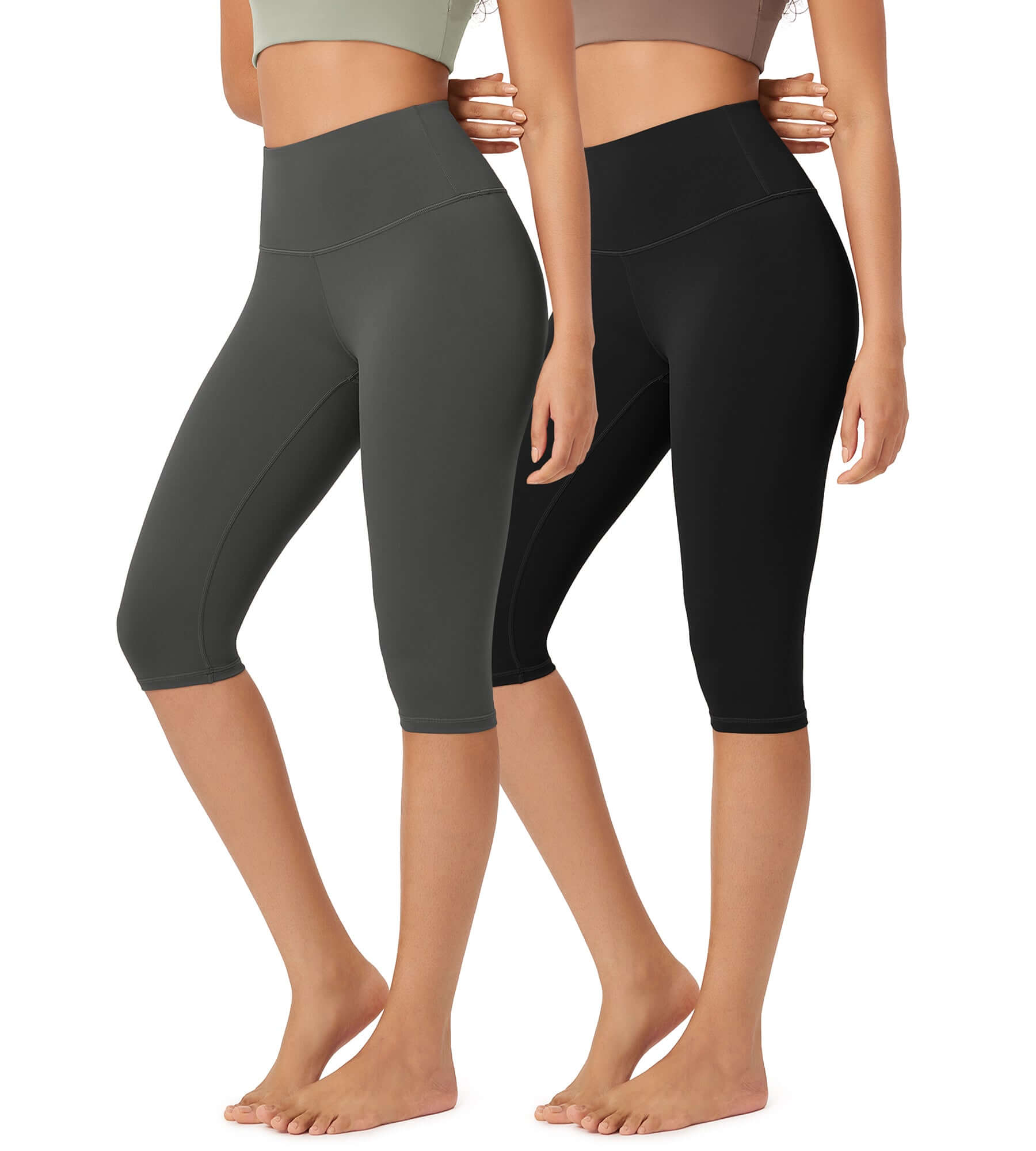 ODLEX 2-Pack 14 High Waist Knee Length Workout Athletic Running Capris Leggings - ododos