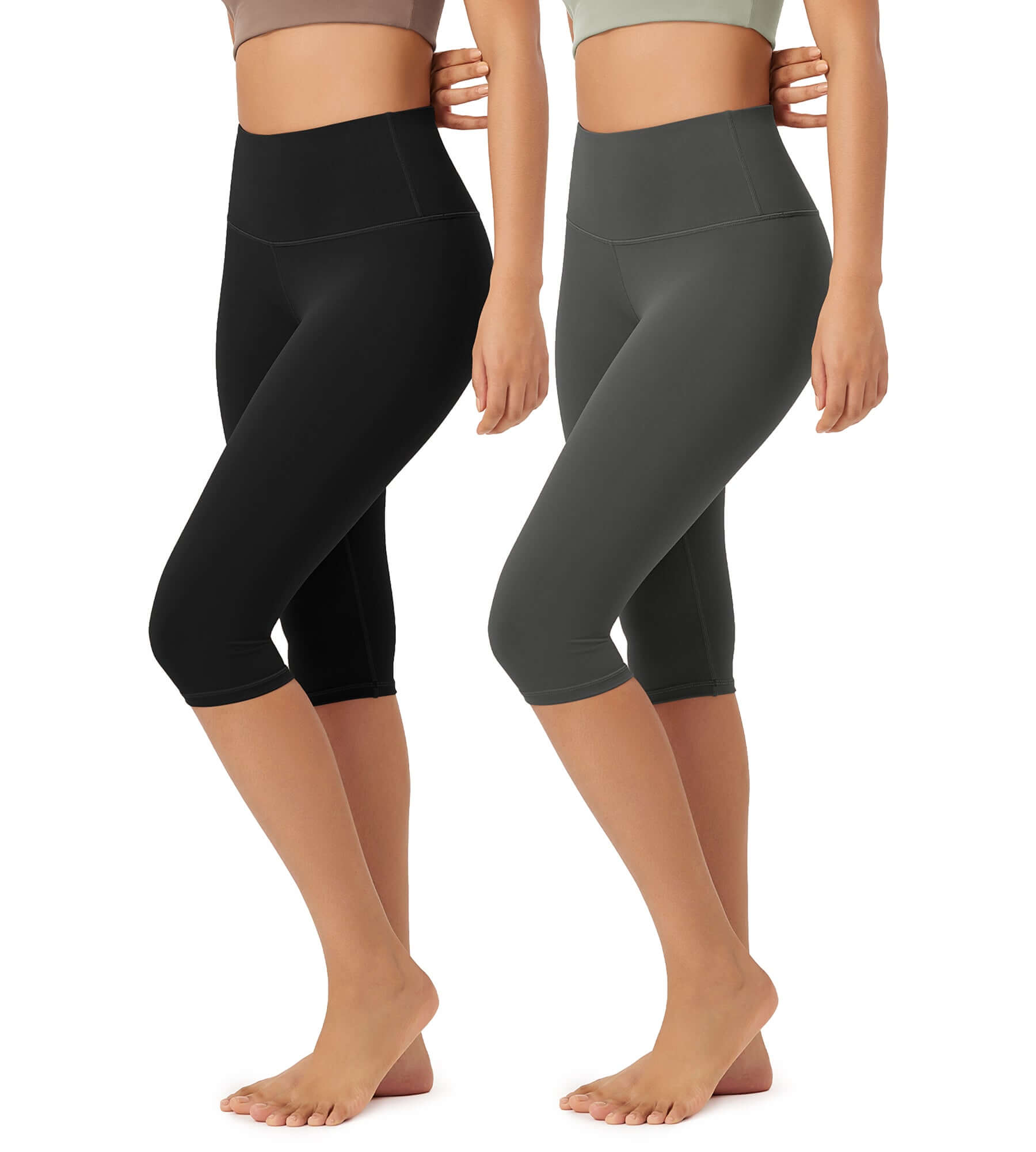 ODLEX 2-Pack 14 High Waist Knee Length Workout Athletic Running Capris Leggings - ododos