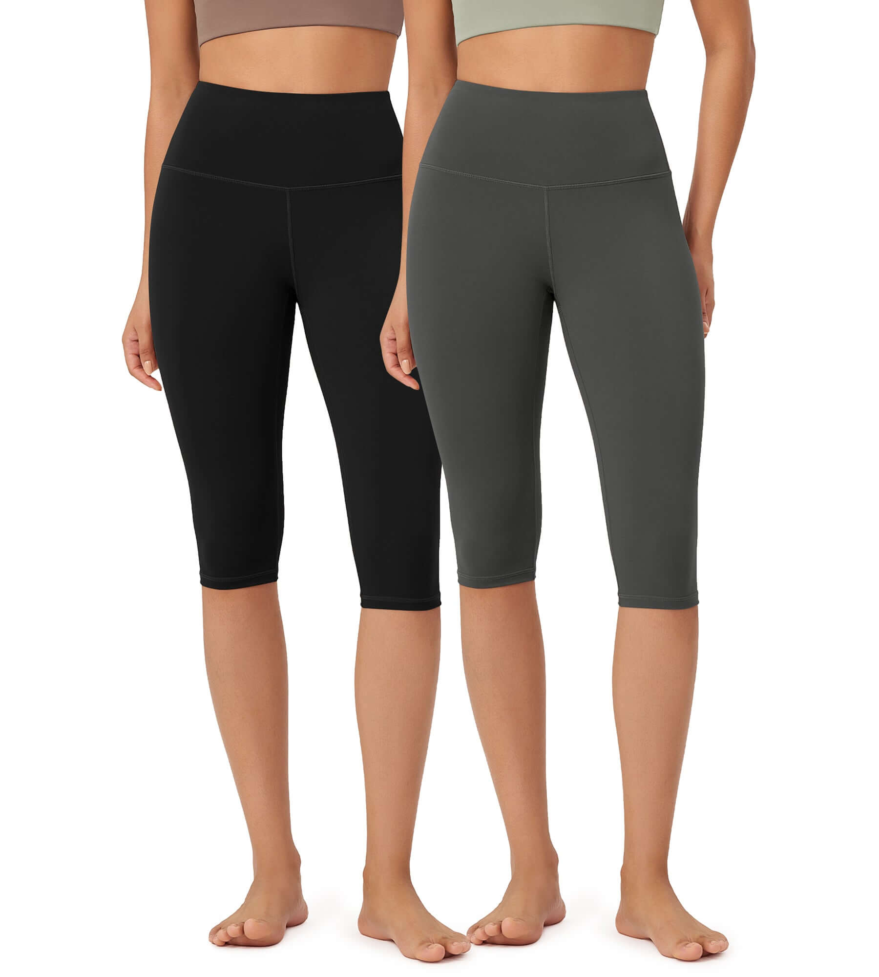 ODLEX 2-Pack 14 High Waist Knee Length Workout Athletic Running Capris Leggings - ododos