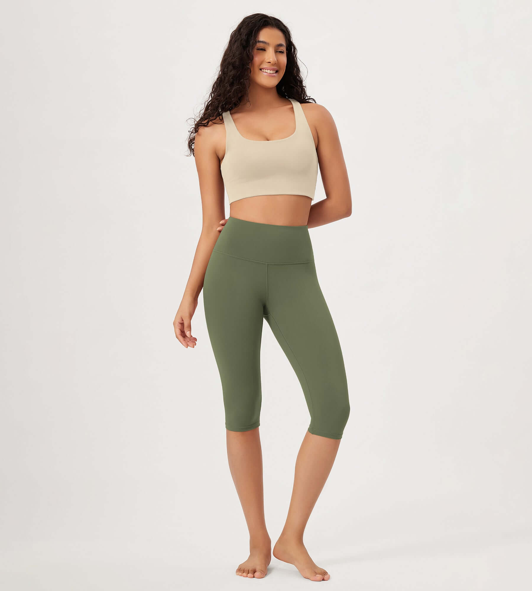 ODLEX 2-Pack 14 High Waist Knee Length Workout Athletic Running Capris Leggings - ododos