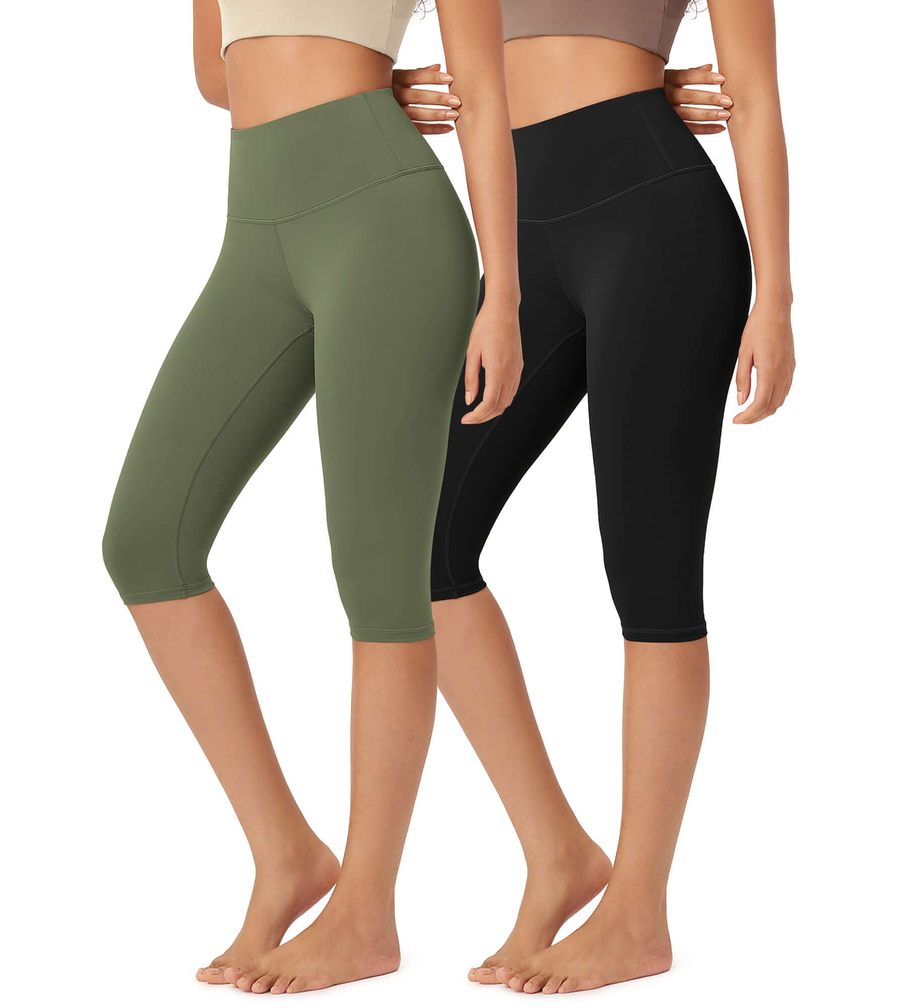 ODLEX 2-Pack 14 High Waist Knee Length Workout Athletic Running Capris Leggings - ododos