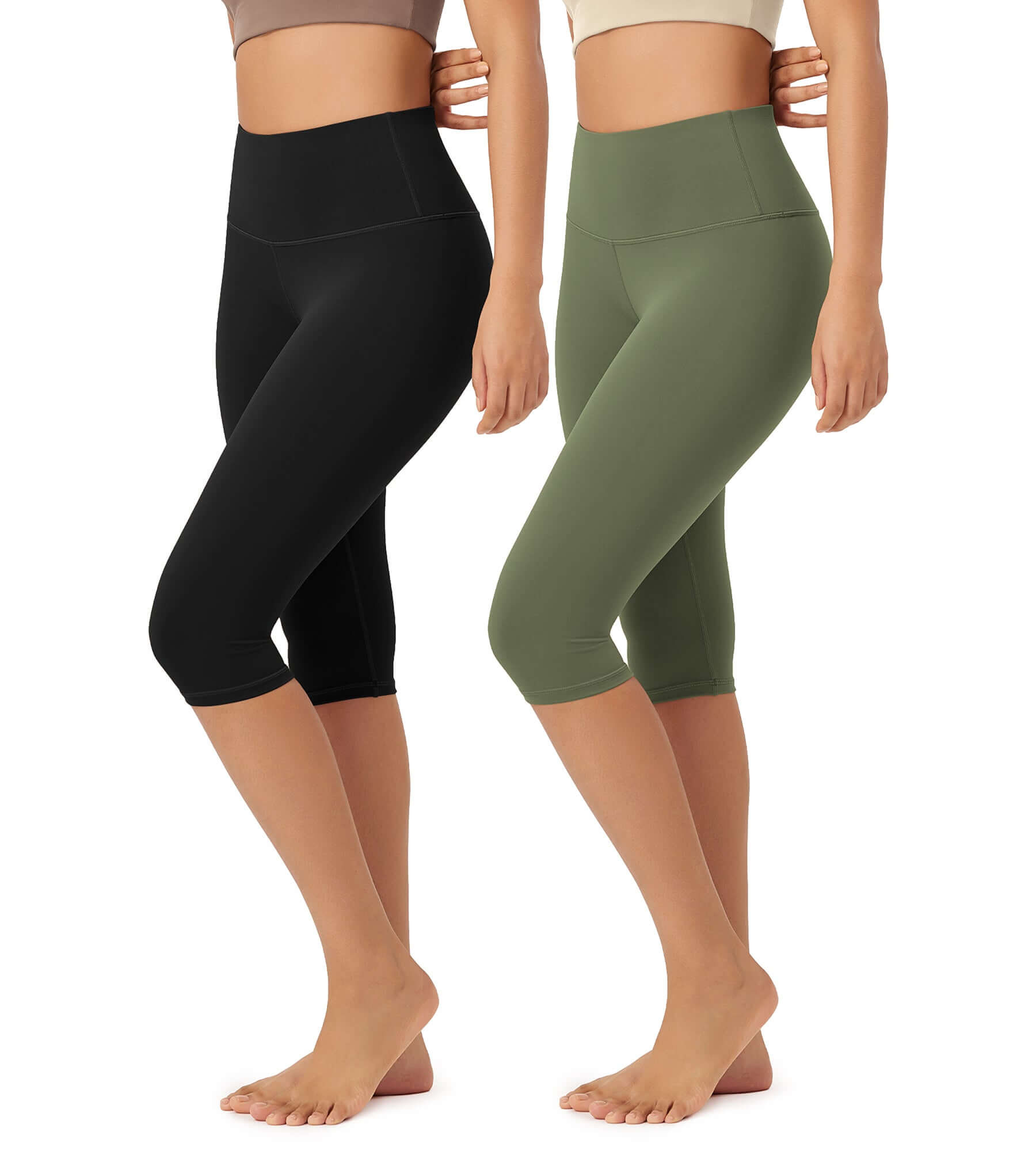 ODLEX 2-Pack 14 High Waist Knee Length Workout Athletic Running Capris Leggings - ododos