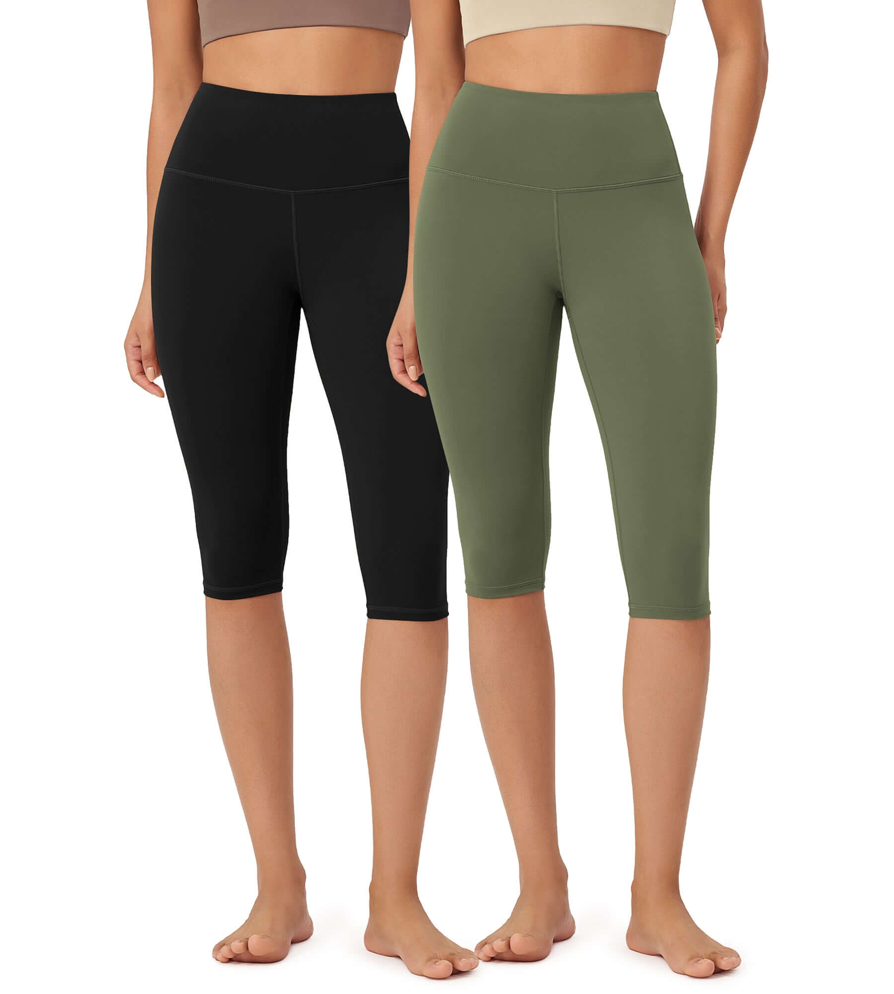 ODLEX 2-Pack 14 High Waist Knee Length Workout Athletic Running Capris Leggings - ododos