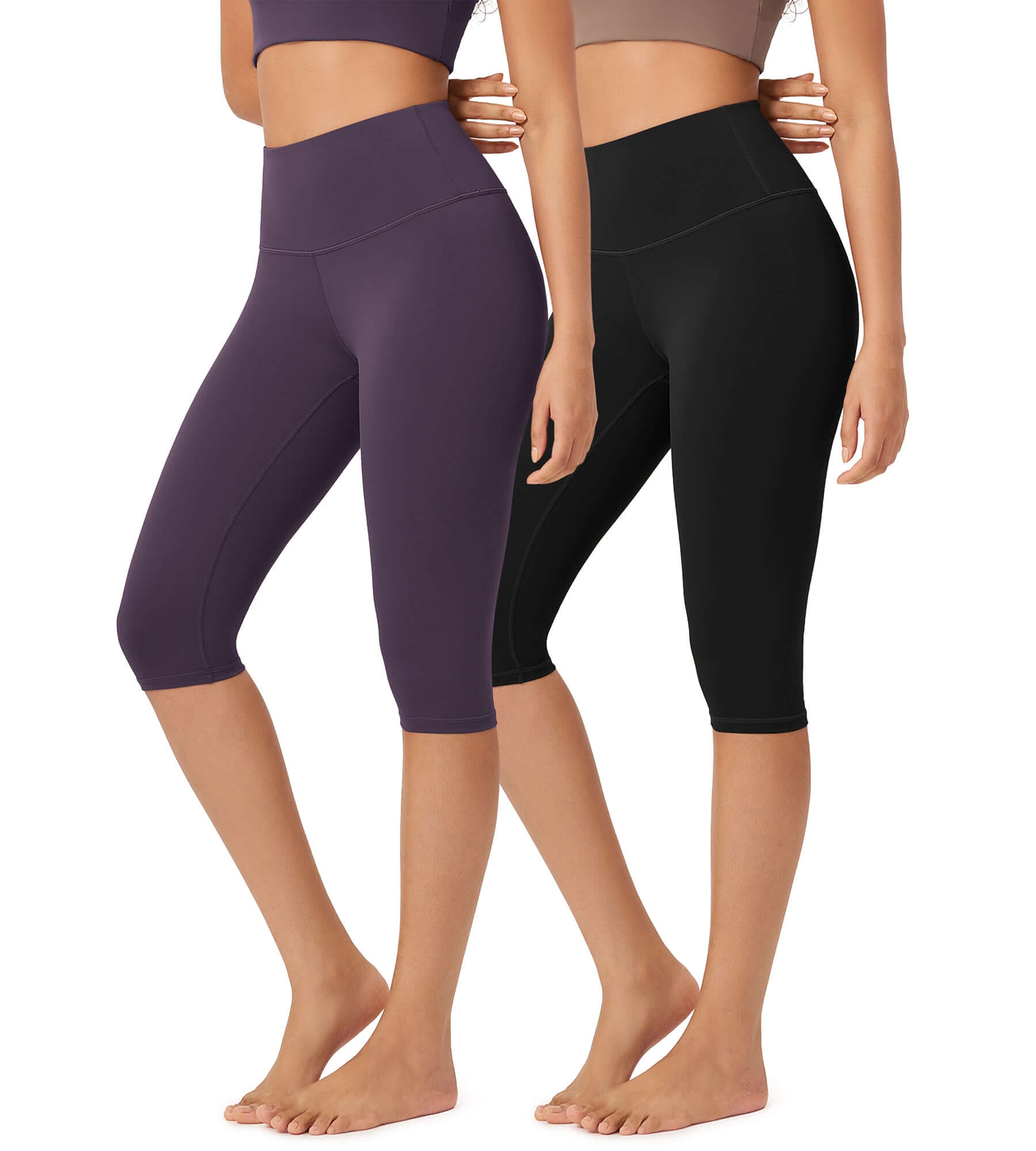 ODLEX 2-Pack 14 High Waist Knee Length Workout Athletic Running Capris Leggings - ododos