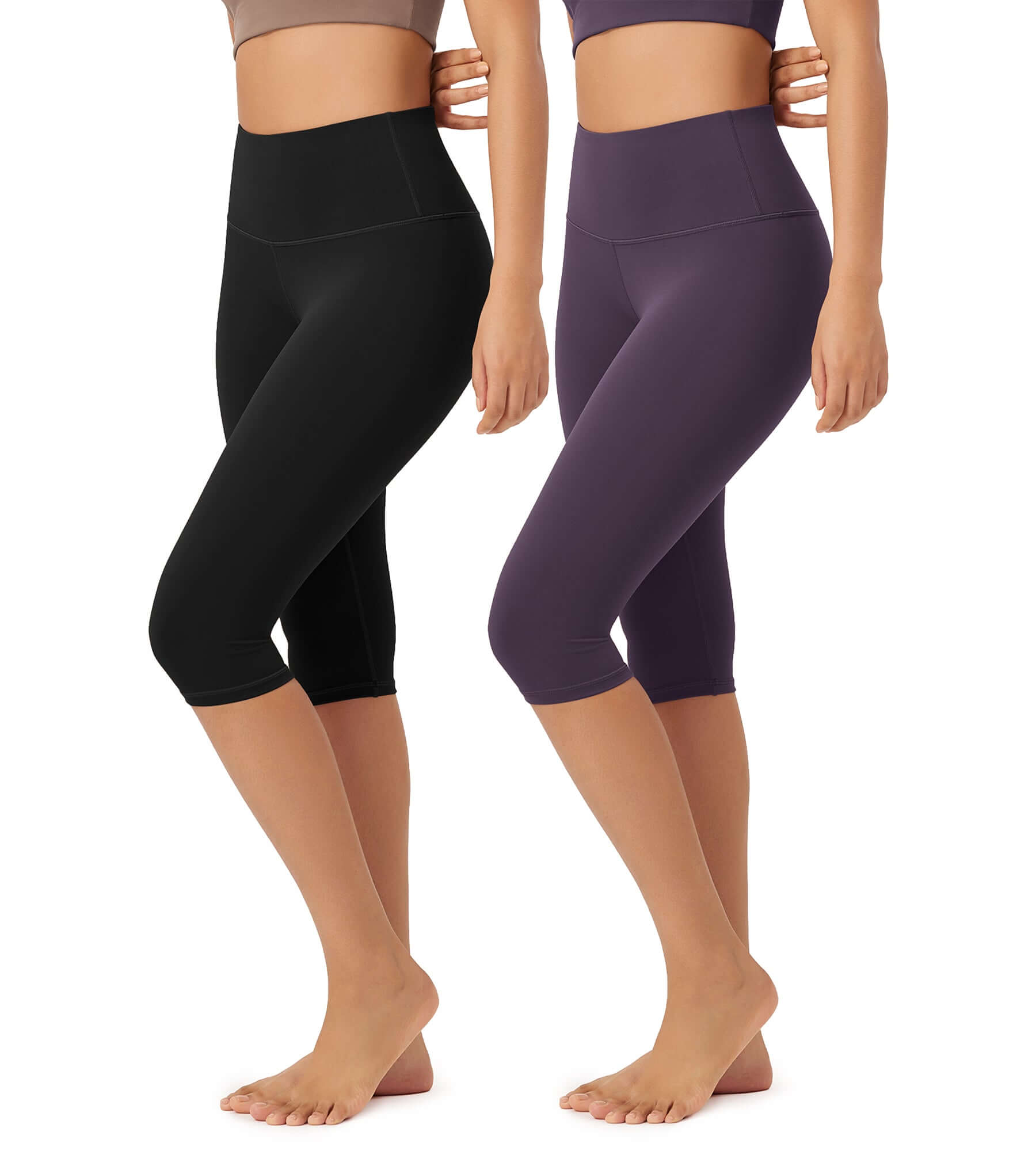 ODLEX 2-Pack 14 High Waist Knee Length Workout Athletic Running Capris Leggings - ododos